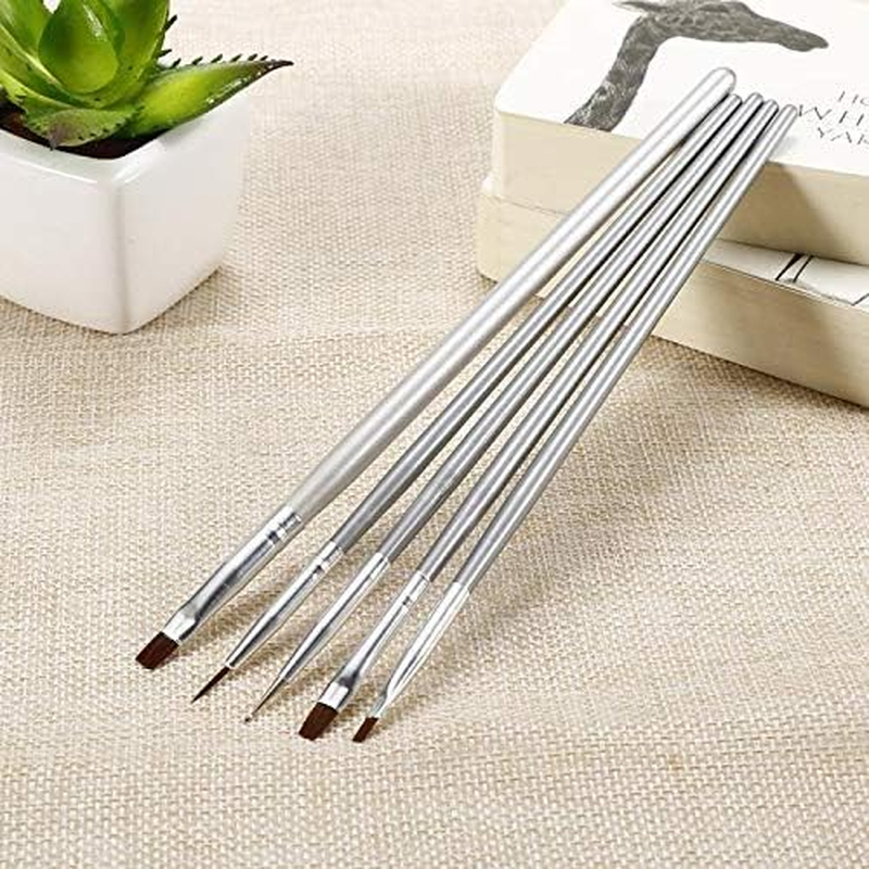5Pcs/Set Silver Plastic Handel Nail Art Brush Painting Drawing Pen Nail Art Polish Manicure Tool 18Cm Zhengpingpai image number 3