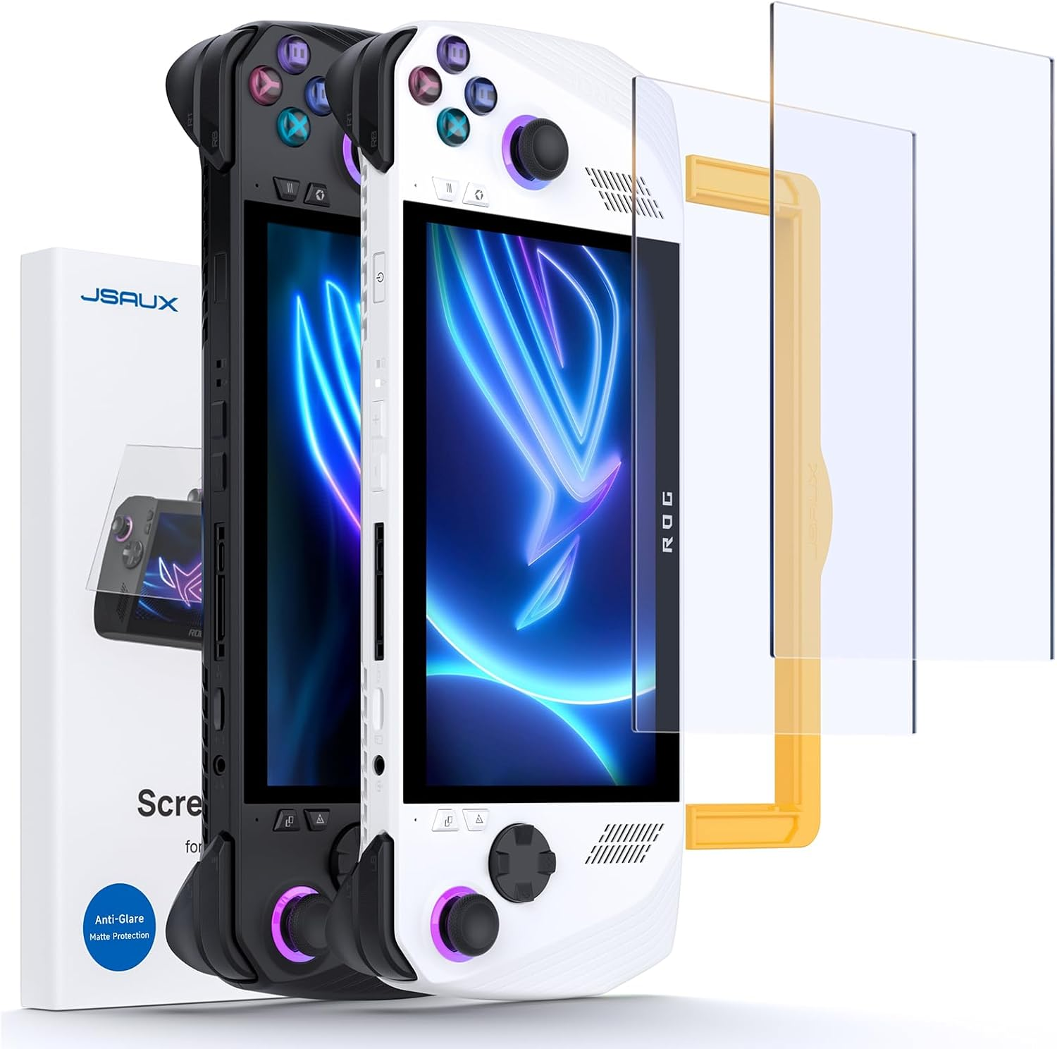 JSAUX Screen Protector for ROG Ally X 2-Pack, Ultra HD Glass 9H Hardness Tempered Glass Protector with Guiding Frame, 7 Inch Anti-Scratch Protective Screen for ASUS ROG Ally 2023 & Ally X 2024