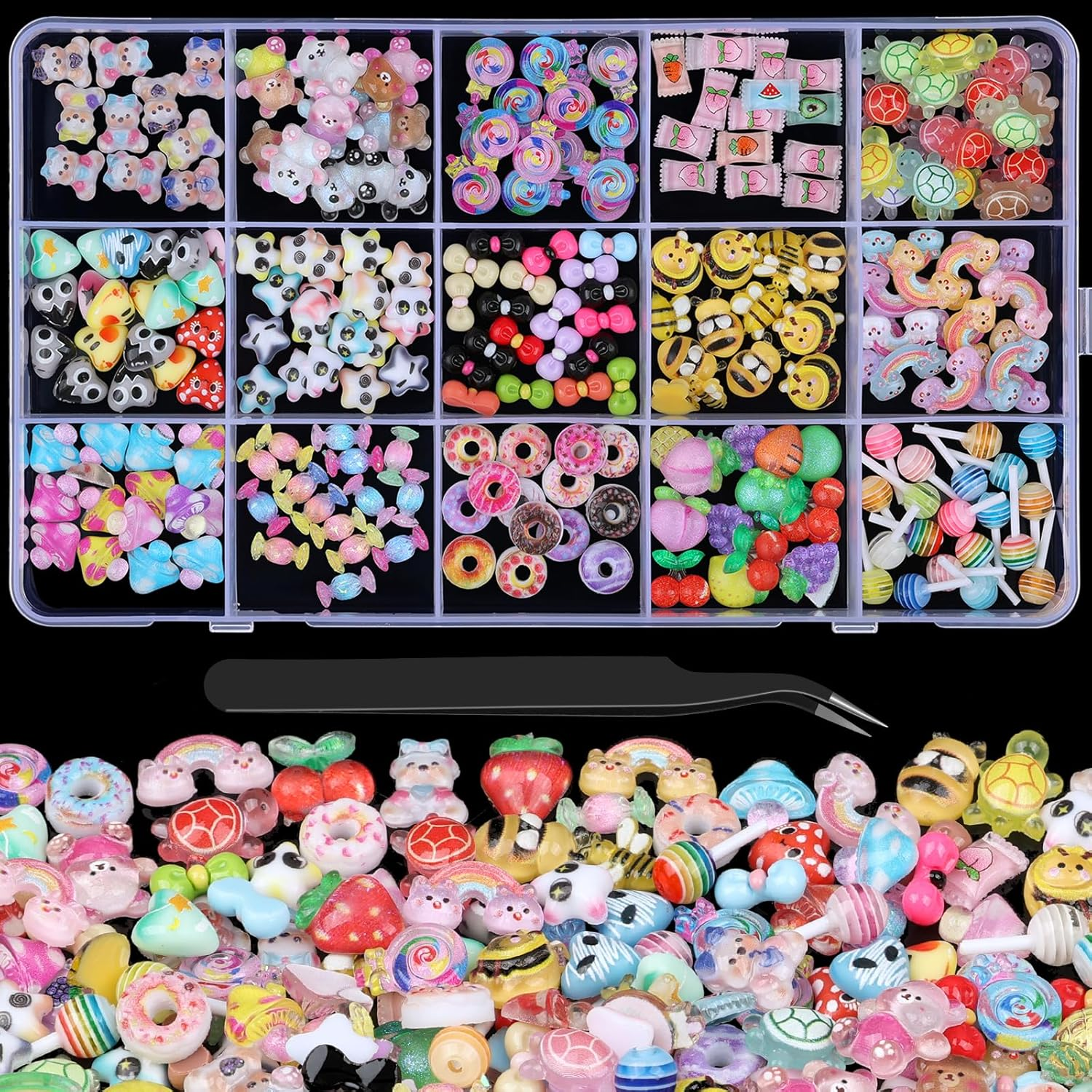 230Pcs Kawaii Nail Charms 3D Heart Candy Bow Charms Cute Turtle Bee Flatback Slime Charms 20 Shapes Assorted Nail Supplies for Women Girls Nail Art Design DIY Crafts