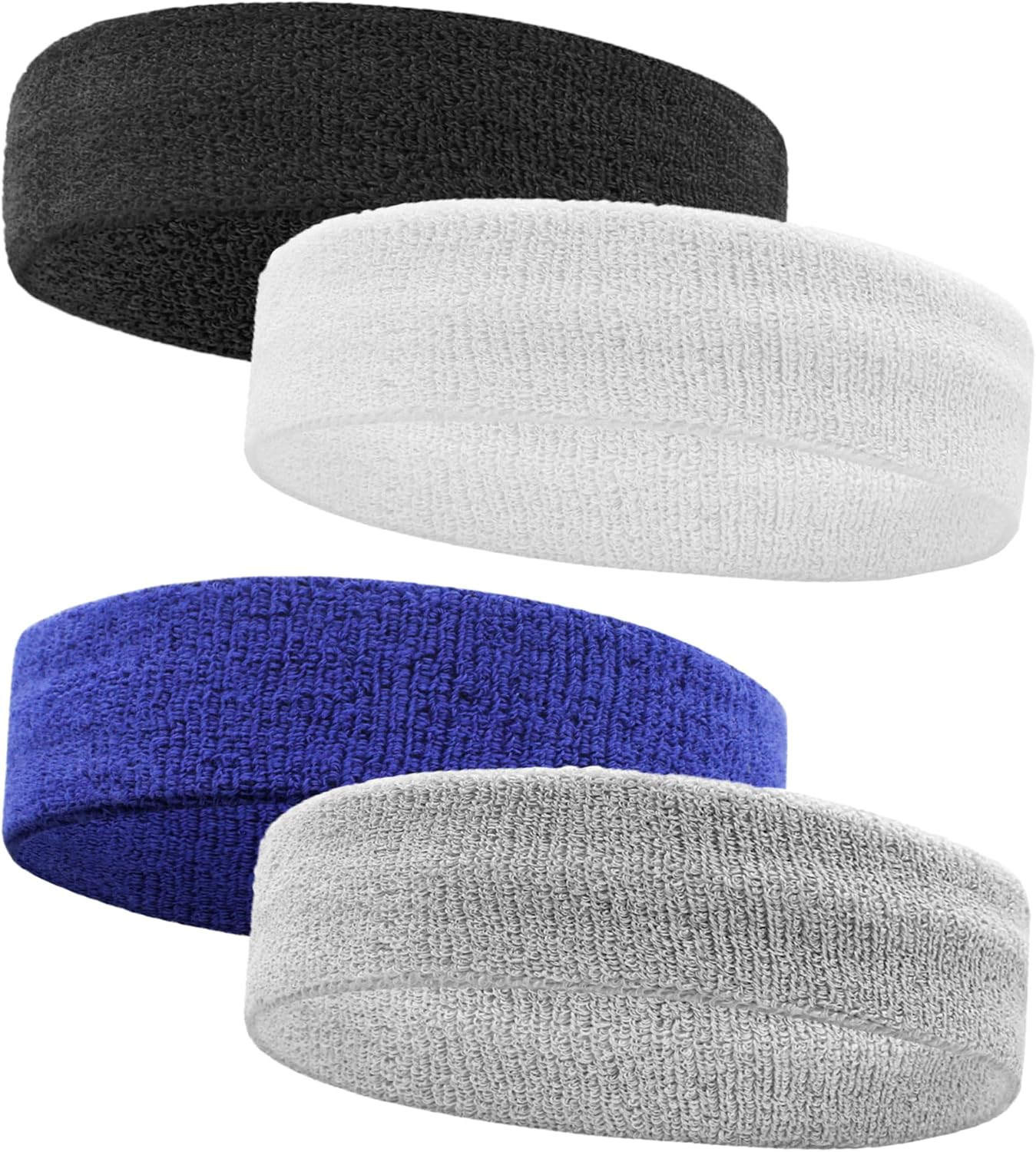 IMAGERIO 4 Pack Sweatbands Sports Headband for Men and Women, Moisture Wicking Athletic Workout Headband for Running, Tennis, Basketball, Yoga, Gym Stretchy Unisex Sweatband