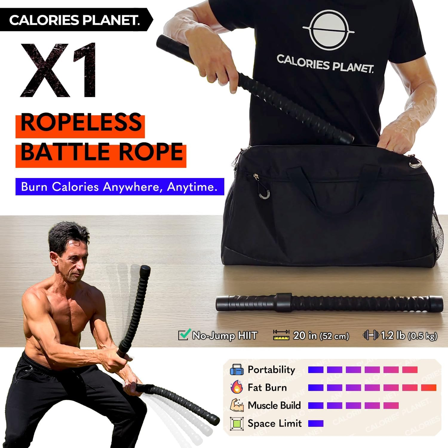 Calories Planet X1 Ropeless Battle Rope for Home Gym, HIIT Workouts, Low-Impact Cardio Training image number 1