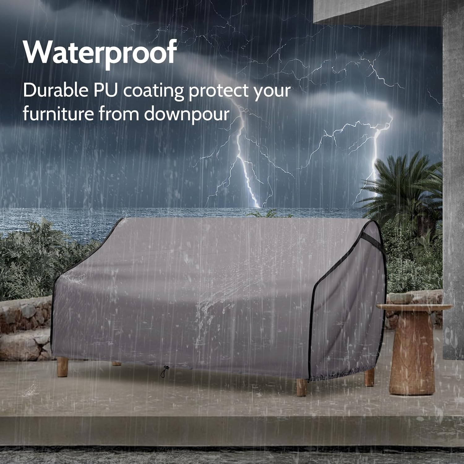 Outdoor Furniture Covers for Sofa Waterproof, Fits up to 54W X 38D X 29H Inches, Patio Loveseat Cover Tear Resistant, Grey image number 3