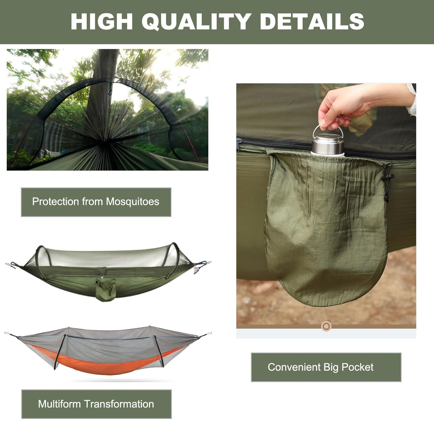 MODY RODY Portable Camping Hammock with Mosquito Net, Double Hammock for Camping 2 Person Adults, Best for Outdoor Backpacking - Blue image number 3