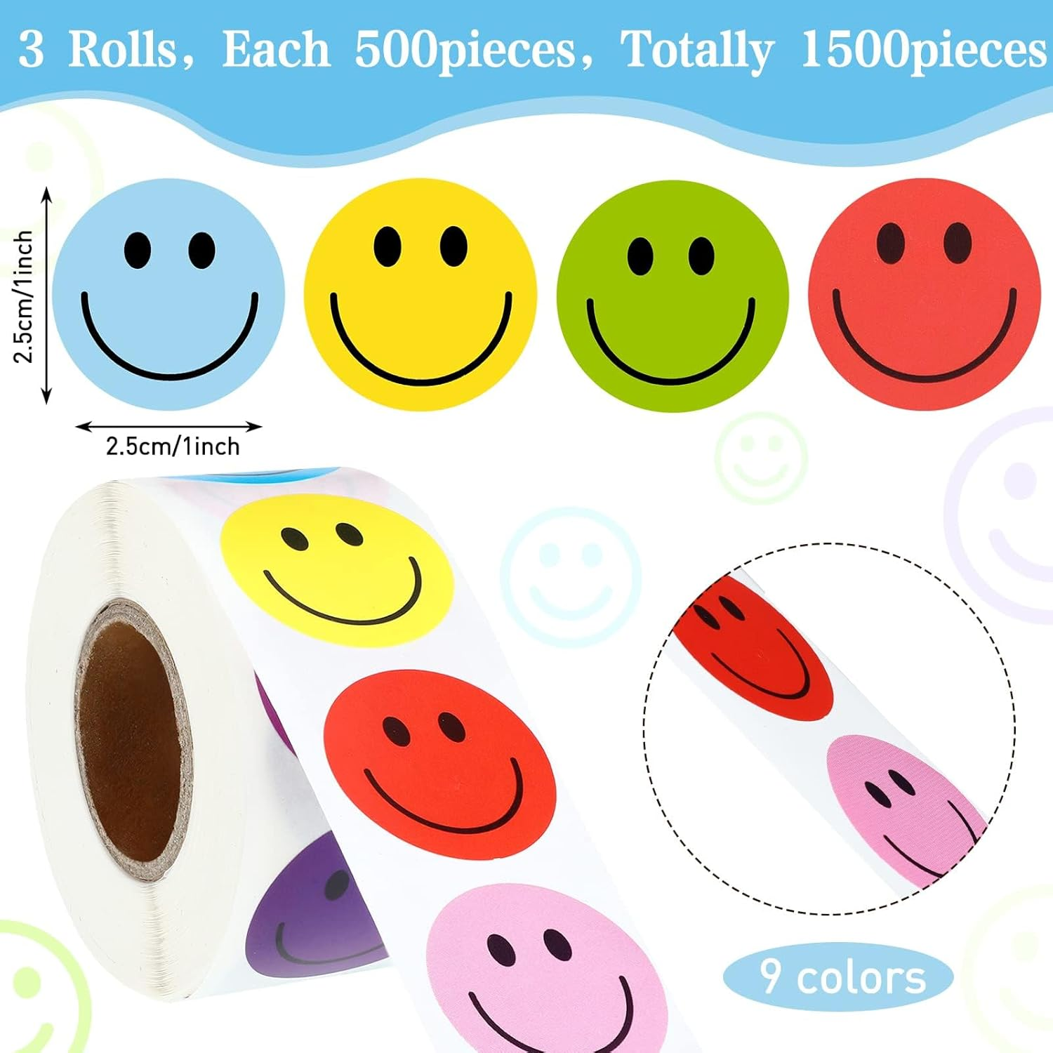 1500 Pieces Happy Smile Face Decal Small Happy Face Decal Mini Motivational Stickers Colorful Incentive Stickers Behavior Chart Stickers for Student (Assorted Color, 1 Inch)