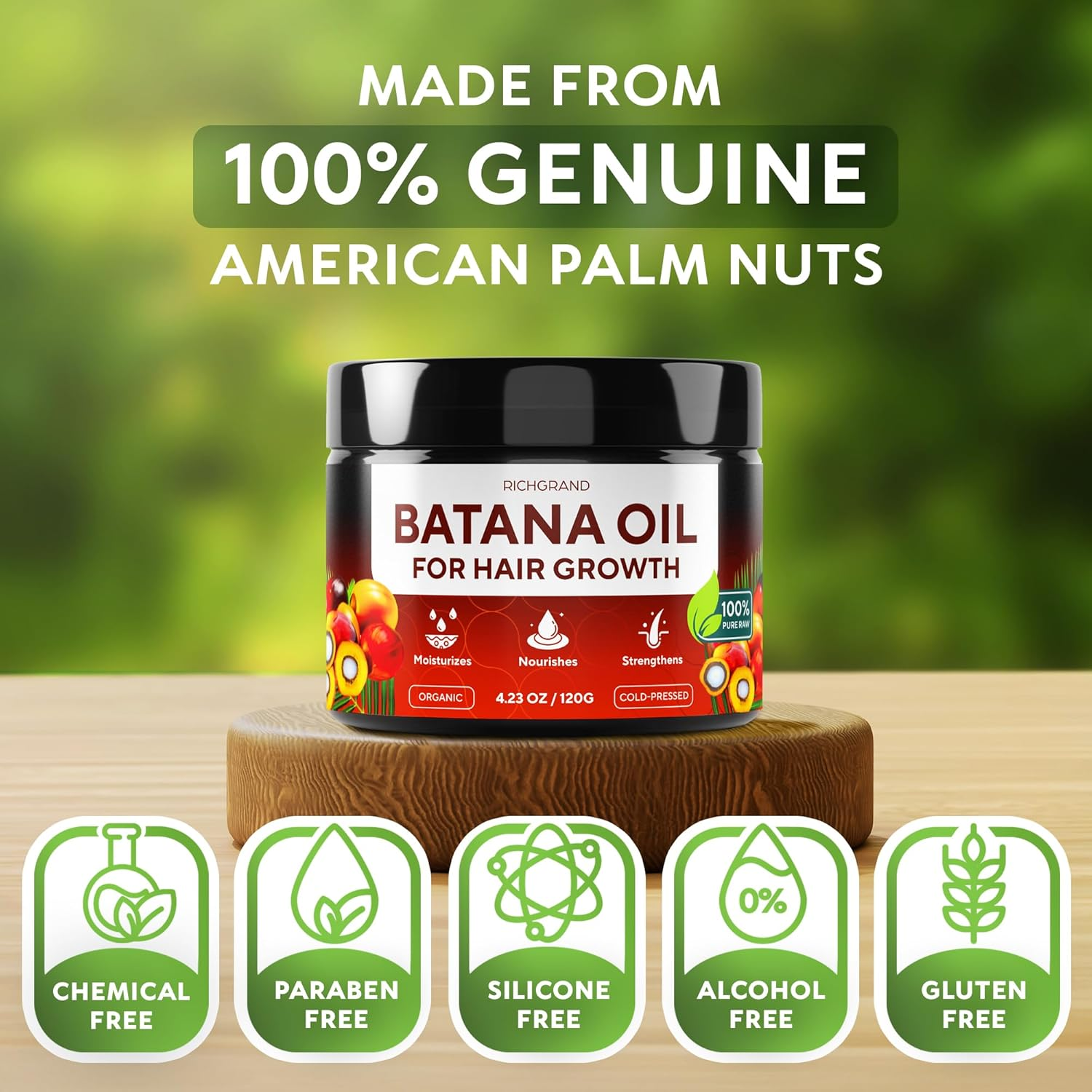 Batana Oil - 100% Raw & Organic Dr Sebi Batana Oil - Cold-Pressed & Pure Unrefined Batana Hair Mask for Women & Men image number 1