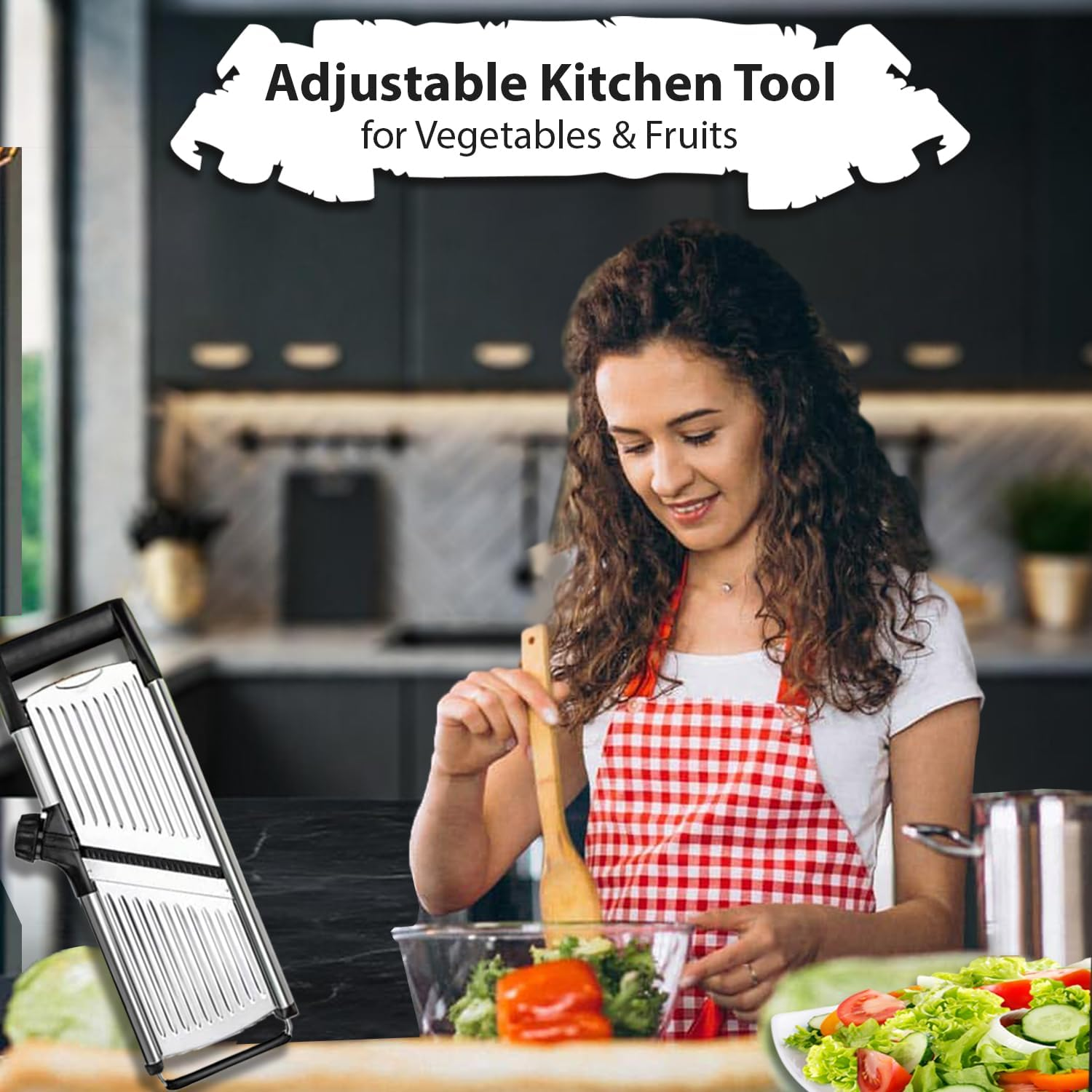 Chef Power High-Quality Mandoline Food Slicer with Stainless Steel Blade - Adjustable Vegetable Slicer - Mandoline Food Cutter with Hand Guard - Vegetable Slicers for Kitchen (Silver/Black) image number 1