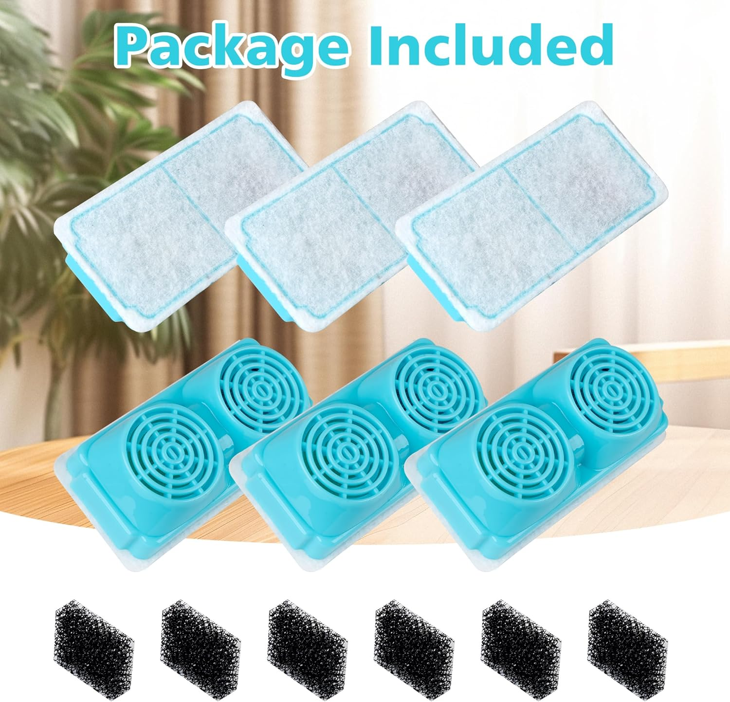 OMIPAWZ 12Pcs Cat Water Fountain Filter Replacement for Wireless Battery Operated Pet Drinking Fountain image number 1