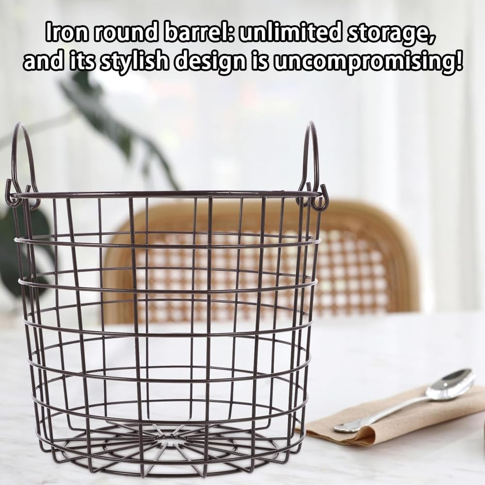 Wire Storage Basket with Handles, Metal Mesh Food Organizer for Kitchen Cabinets, Pantry & Laundry Room, Sturdy Iron Basket for Potato and Onion Storage, Compact Home Desktop Organizer for Sundries