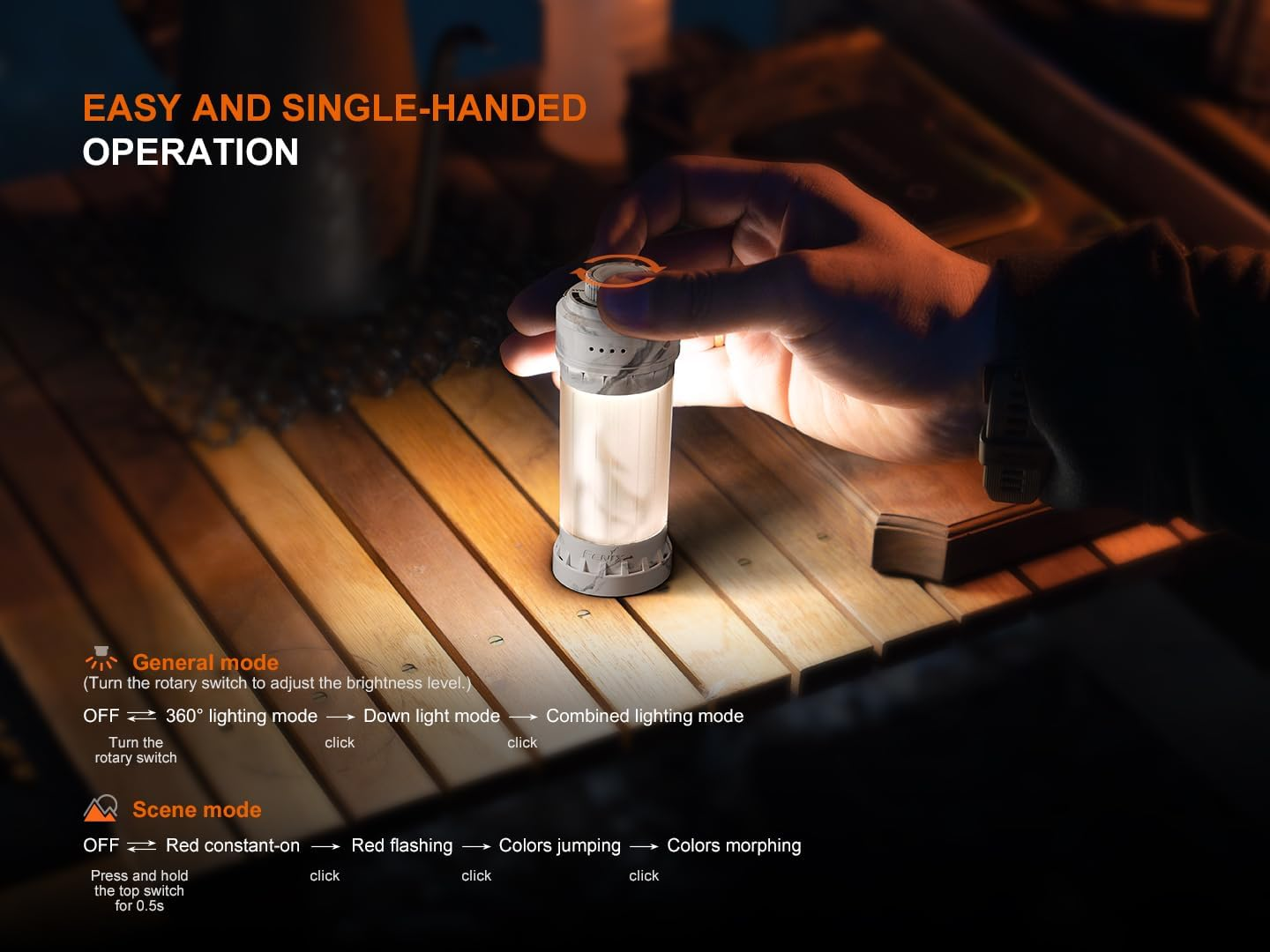 Fenix Cl22R Rechargeable Lantern - Waterproof & 500 Lumens Flashlight Lantern - LED Lantern 200 Hours Working & Seven Lighting Modes - Camping Lights Hiking, Fishing, & Outdoor Adventures - White image number 5