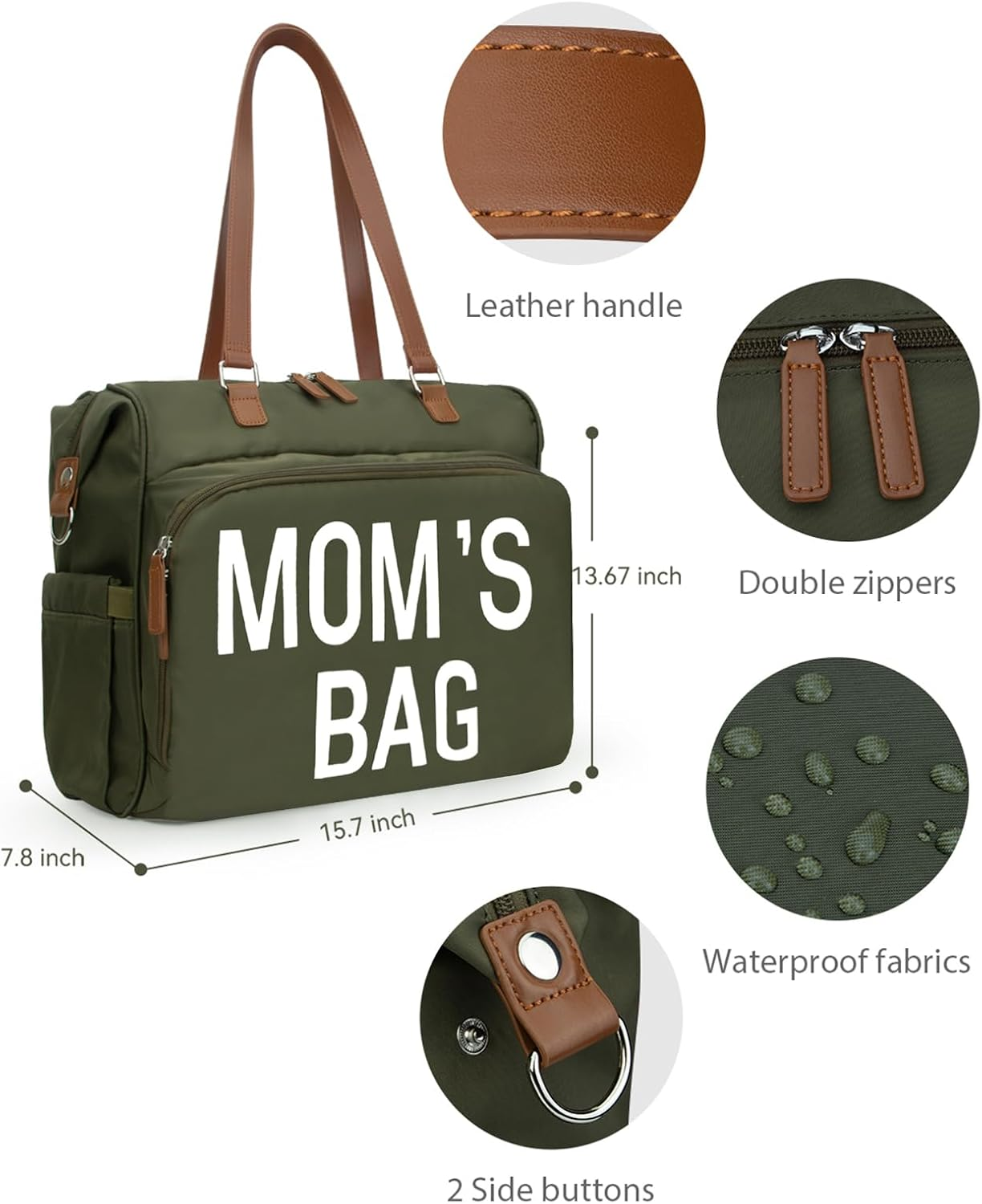 Pripher Diaper Bag Backpack, Large Capacity Nappy Changing Backpack Multi-Functional Travel Backpack with Stroller Straps, Waterproof and Stylish Nappy Bag