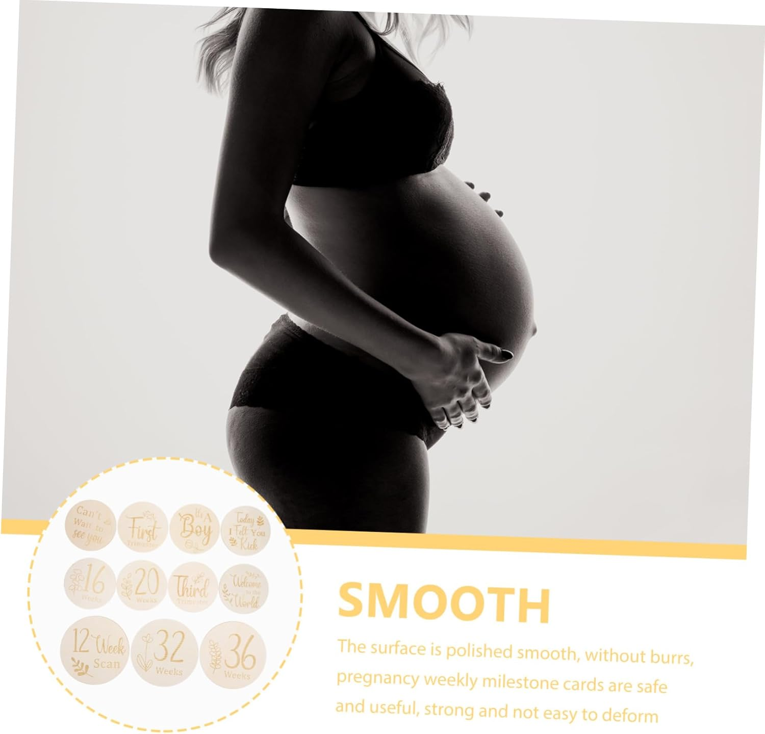 INOOMP Double-Sided Wooden Weekly Pregnancy Milestone Discs for Newborn Photo Prop, Pregnancy Journey Markers 11Pcs round Wood Cards for Weekly Growth Tracking