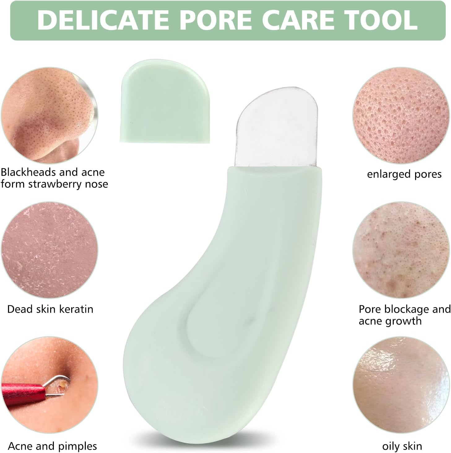 2 Pack Blackhead Remover Tool Set - Stainless Steel Pore Cleaner with Silicone Handle for Deep Cleansing, Gentle Nose Blackhead Extractor - Skin Care Tools for Men & Women (Beige & Green) image number 6