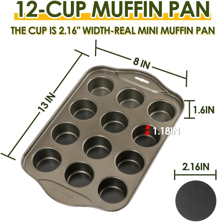 Cyimi Mini Muffin Pan 12 Cup with Removable Bottom,Nonstick Cupcake Pans for Baking,Mini Muffin Cheesecake Tin for Oven, 12 Cavity Premium Carbon Steel Bakeware for Bite Size Tarts image number 6