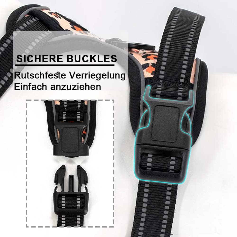 No Pull Dog Harness Front Range Reflective Pet Chest Harness with Easy to Control Padded Handle and 2 Buckles, Perfect for Daily Training (L, Pink Leopard) image number 4