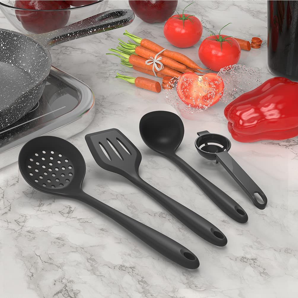 Silicone Cooking Utensils Set - 446&deg;F Heat Resistant Kitchen Utensils,Turner Tongs,Spatula,Spoon,Brush,Whisk.Kitchen Utensil Gadgets Tools Set for Nonstick Cookware.Dishwasher Safe (BPA Free) - Black image number 5