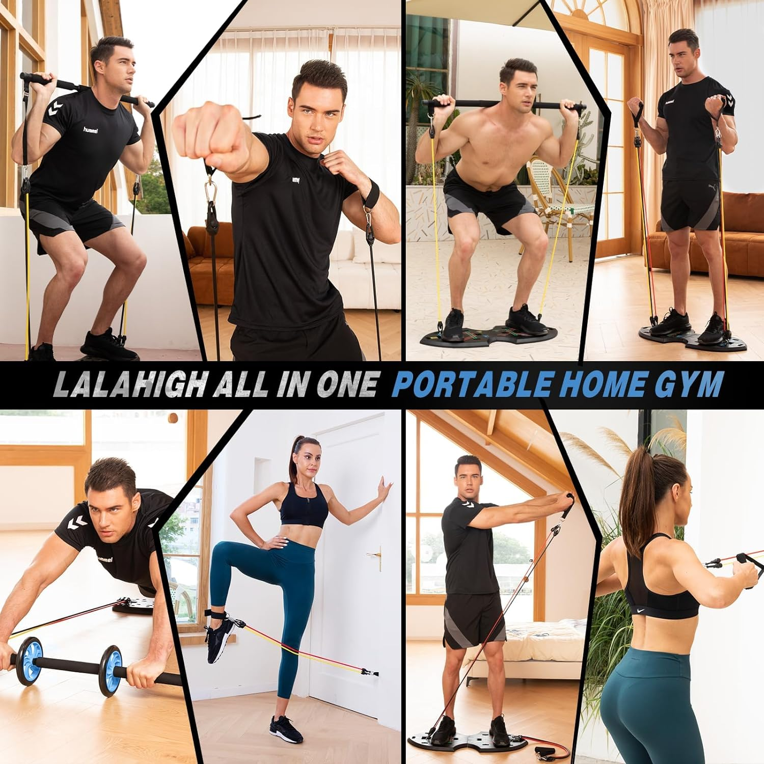 LALAHIGH Portable Home Gym System for Men and Women: Push up Board, Different Fitness Accessories with Resistance Bands Dynamic Handles and Nonslip Pads-Professional Strength Training Exercise image number 4