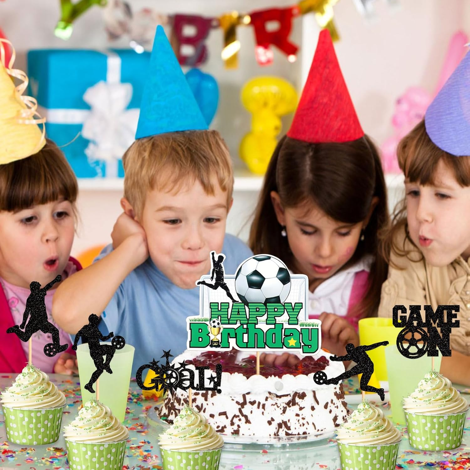 25 Pack Soccer Cupcake Topper Sport Theme Cupcake Picks Game Day Soccer Ball Toothpicks Football for Men Boys Birthday Decorations Supplies Man image number 1