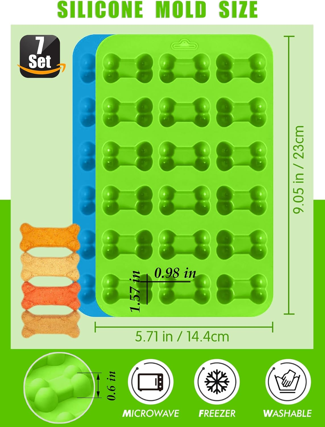 Set of 7，4 Pieces Silicone Molds Puppy Dog Paw & Bone Shaped and 3 Pieces Stainless Steel Bone Cookie Cutter,For Homemade Treats and Cat Animal Paw Ice Candy Chocolate Baking Mold. - Christmas Tree image number 3