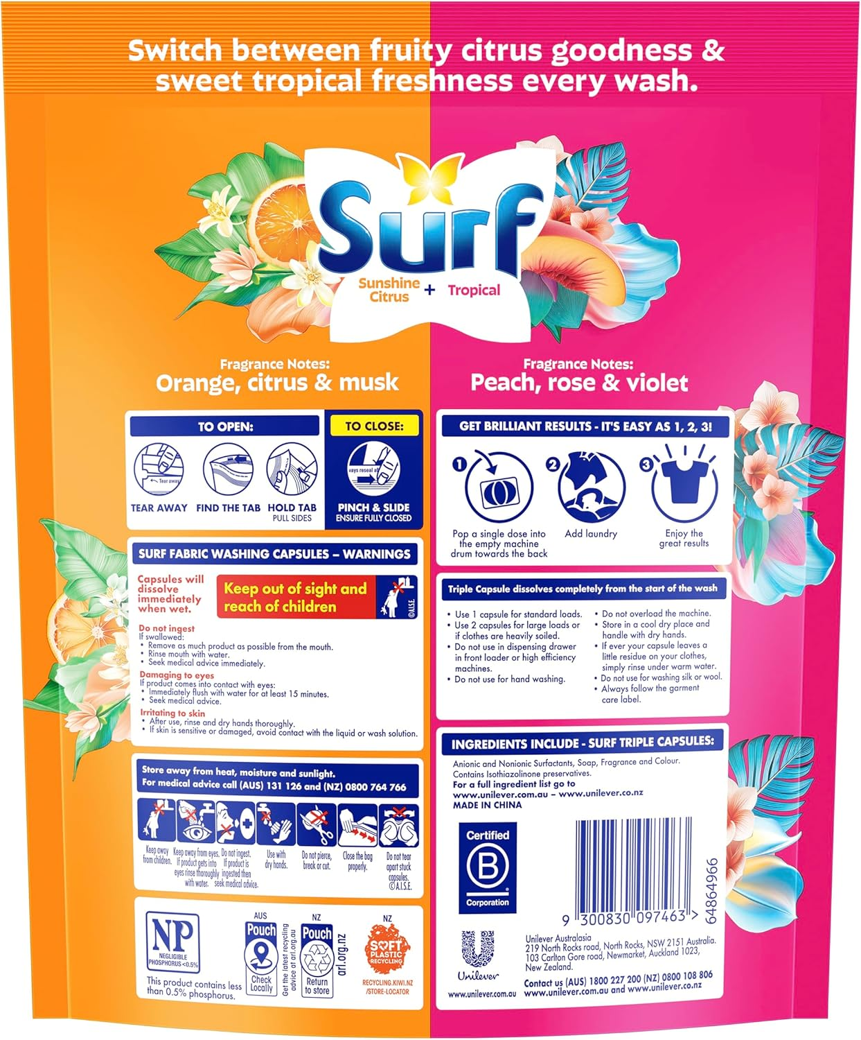 Surf 5-In-1 Tropical + Sunshine Citrus Mixed Pack Laundry Capsules 45 Capsules