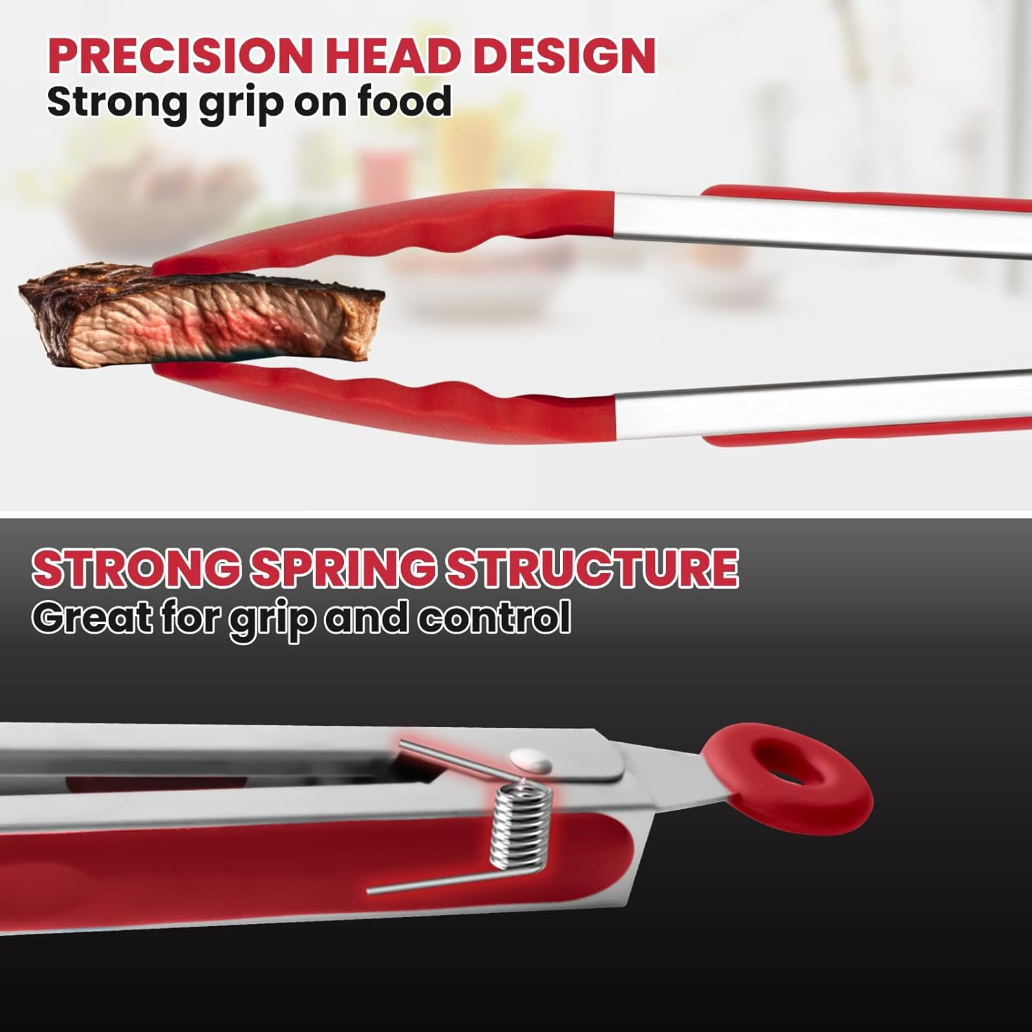 3 Pack Silicone Tongs for Cooking,Maywe Tanso 9 Inch Cooking Kitchen Tongs with Silicone Tips,Nonstick Stainless Steel Tongs for Steak Pie Pizza Pasta Spaghetti Salad BBQ Buffet image number 6