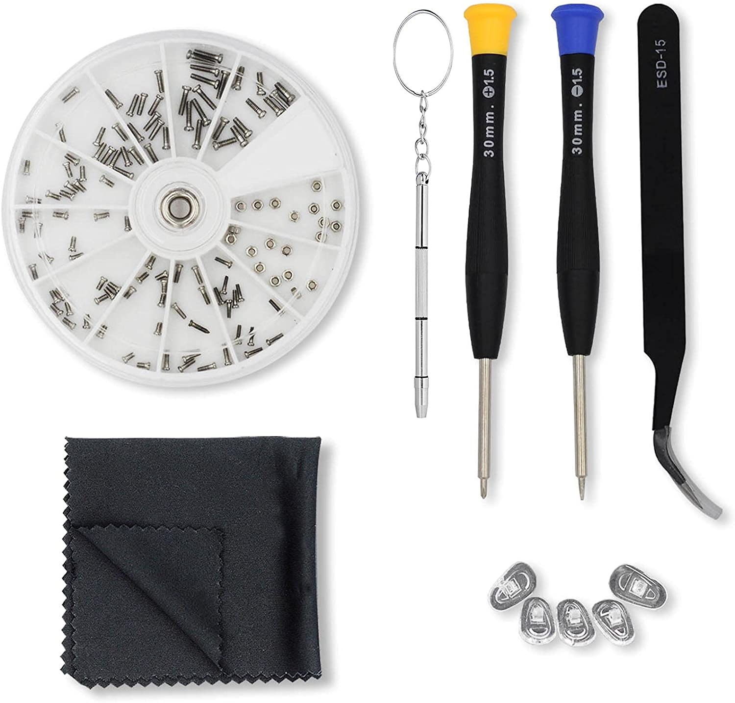 Eyeglass Repair Kit - anti Slip Nose Pads Glasses Set with Tiny Screws, Nuts, Tweezers, 2 Kinds Universal Screwdrivers, Precision Tool for Repairing Eye Glass, Sunglass, Jewelry, Watch image number 3