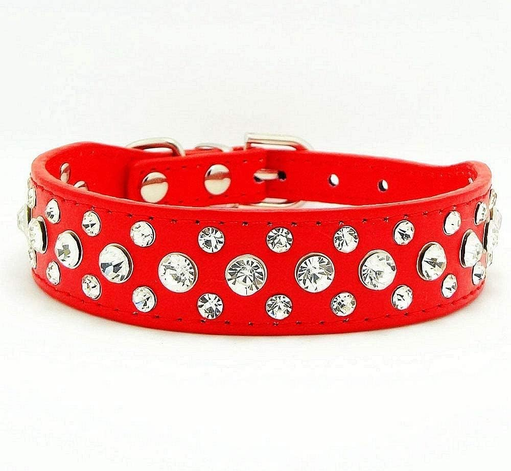 Rhinestone Dog Collar, Bling Rhinestone PU Leather Crystal Diamond Pet Dog Cat Puppy Collar Black S M L XL (S Fit Neck 8-10", Hot Pink) image number 5