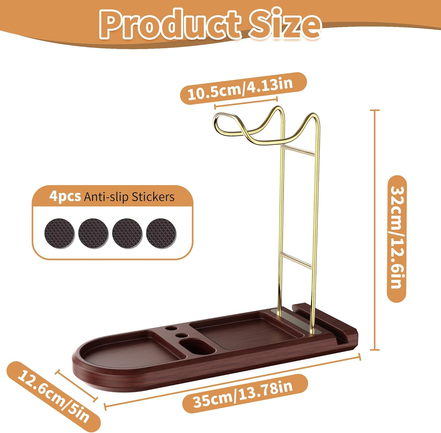 ATSKIM Wooden Headphone Stand for Desk, Headset Holder with Storage Base, Game Controller and Headset Stand for Airpod Max and More, Desktop Headphone Hanger for Gaming, Office (Gold) image number 6