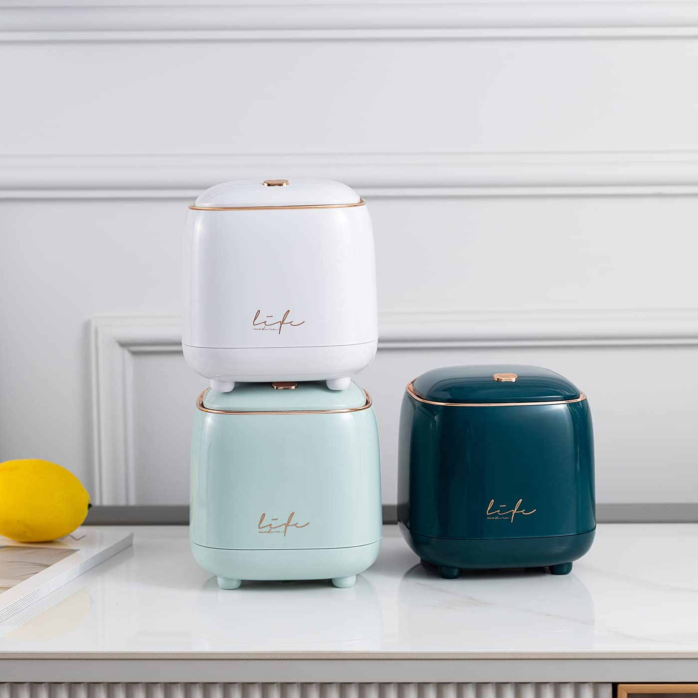 Recycle Bin Plastic Creative Mini Desktop Trash Can with Lid Small Home Office Cleaning Trash Can Button Desktop Storage Bucket Light Trash Can, with 50 Trash Bags image number 1