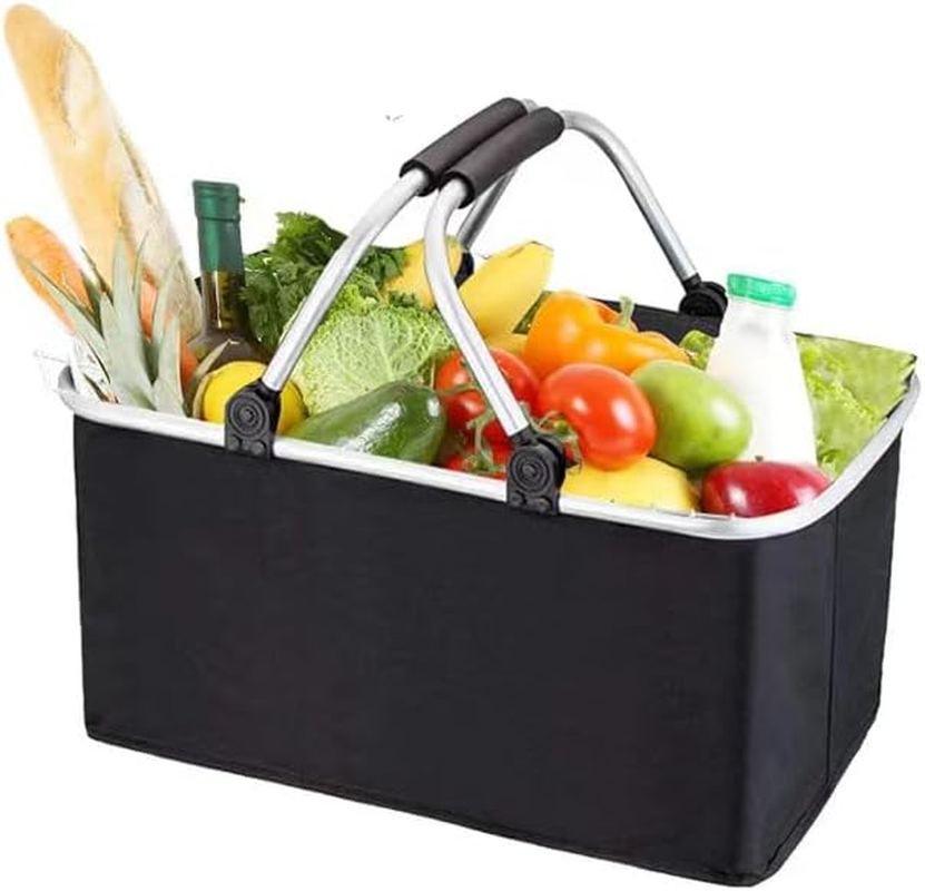 Picnic Basket Cooler Grocery Bag Laundry Basket Collapsible Portable Foldable Insulated Strong Aluminum Frame Handle for Travel, Shopping, Camping Colour Sent at Random image number 6