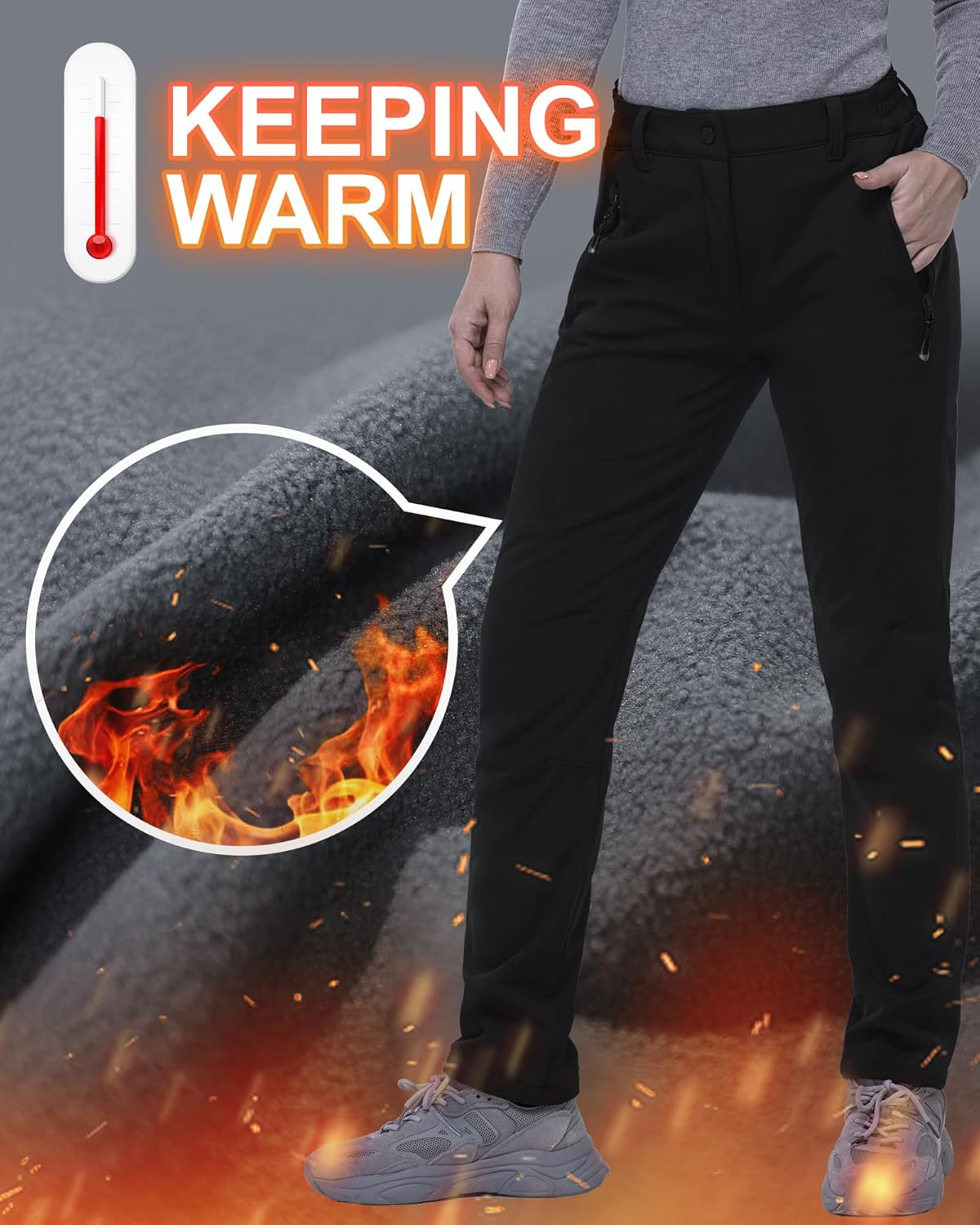 33,000Ft Women'S Winter Softshell Trousers Waterproof Pants Warm Fleece Lined Snowproof Thermal Hiking Fishing Ski Pants image number 6