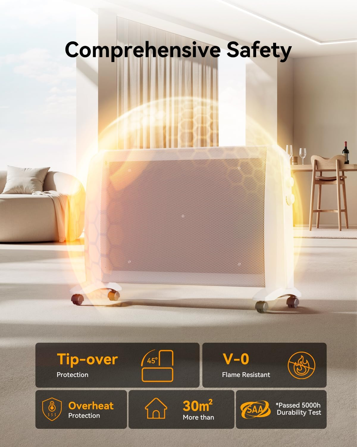 2000W Portable Heater for Bedroom- Quiet Electric Heater for Medium Large Space, Convection Panel Heaters for Indoor Use, 11 Adjustable Thermostat Setting Home Heater, 3 Power Setting image number 1