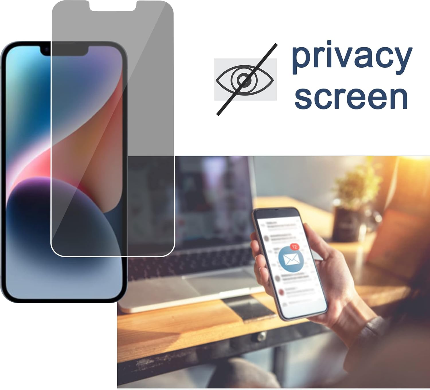 Ailun 2 Pack Privacy Screen Protector for Iphone 14[6.1 Inch] + 2 Pack Camera Lens Protector, anti Spy Private Tempered Glass Film, Case Friendly, [9H Hardness] - HD [Black] image number 3