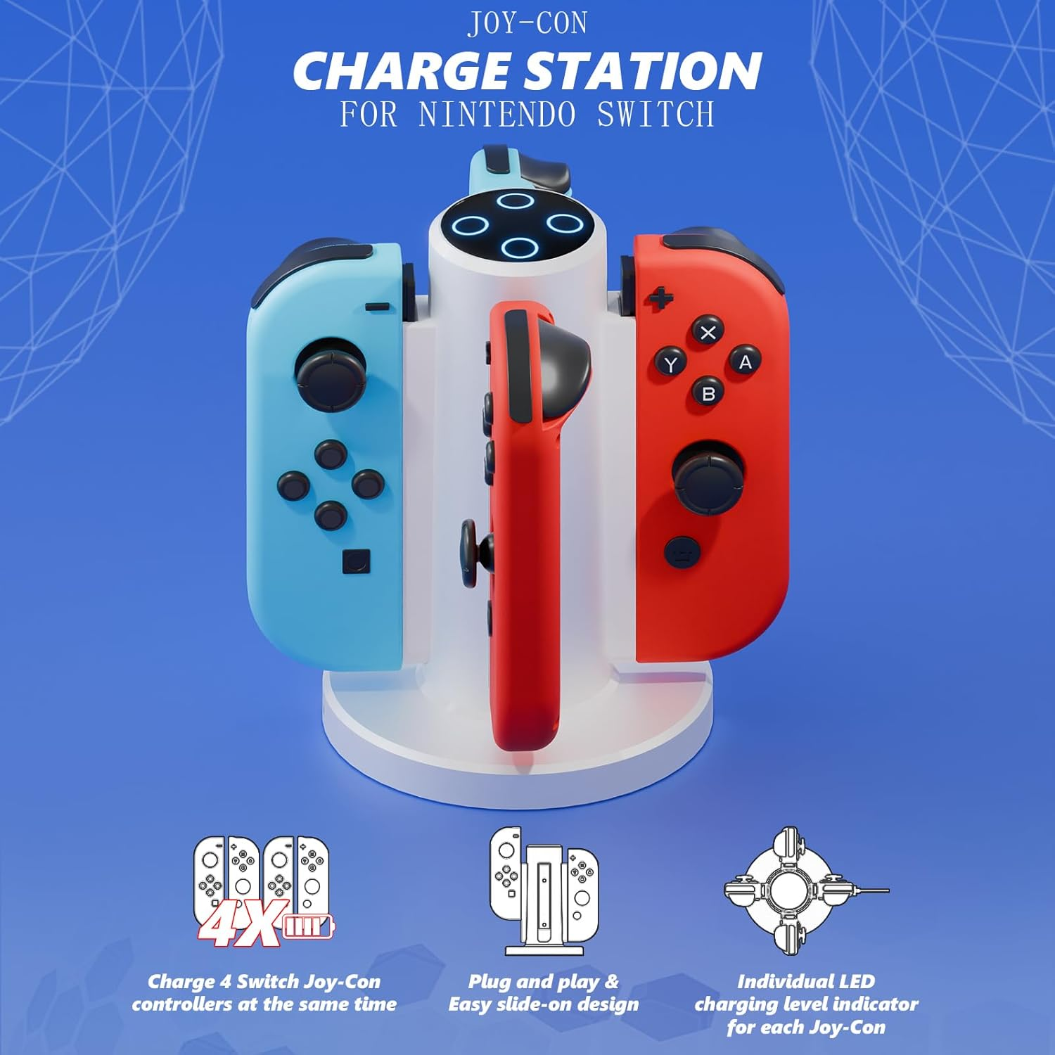 HONCAM Joycon Charging Dock for Switch Controller, Switch Accessories Compatible Switch Joycon,4 in 1 Charger with a USB Type-C Cord, White image number 1