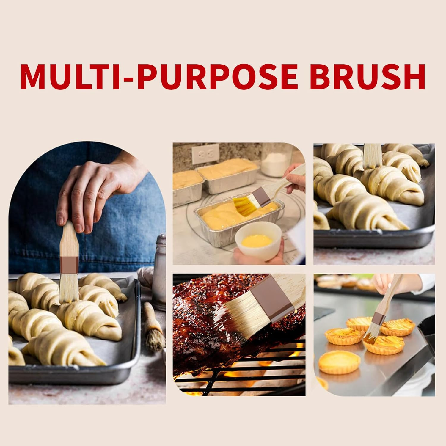 3PCS Silicone Basting Brush Set with Rubberwood Handles Heat Resistant Oil and Pastry Brushes for Cooking Baking BBQ Easy to Clean Kitchen Brushes for Home and Outdoor Use image number 4