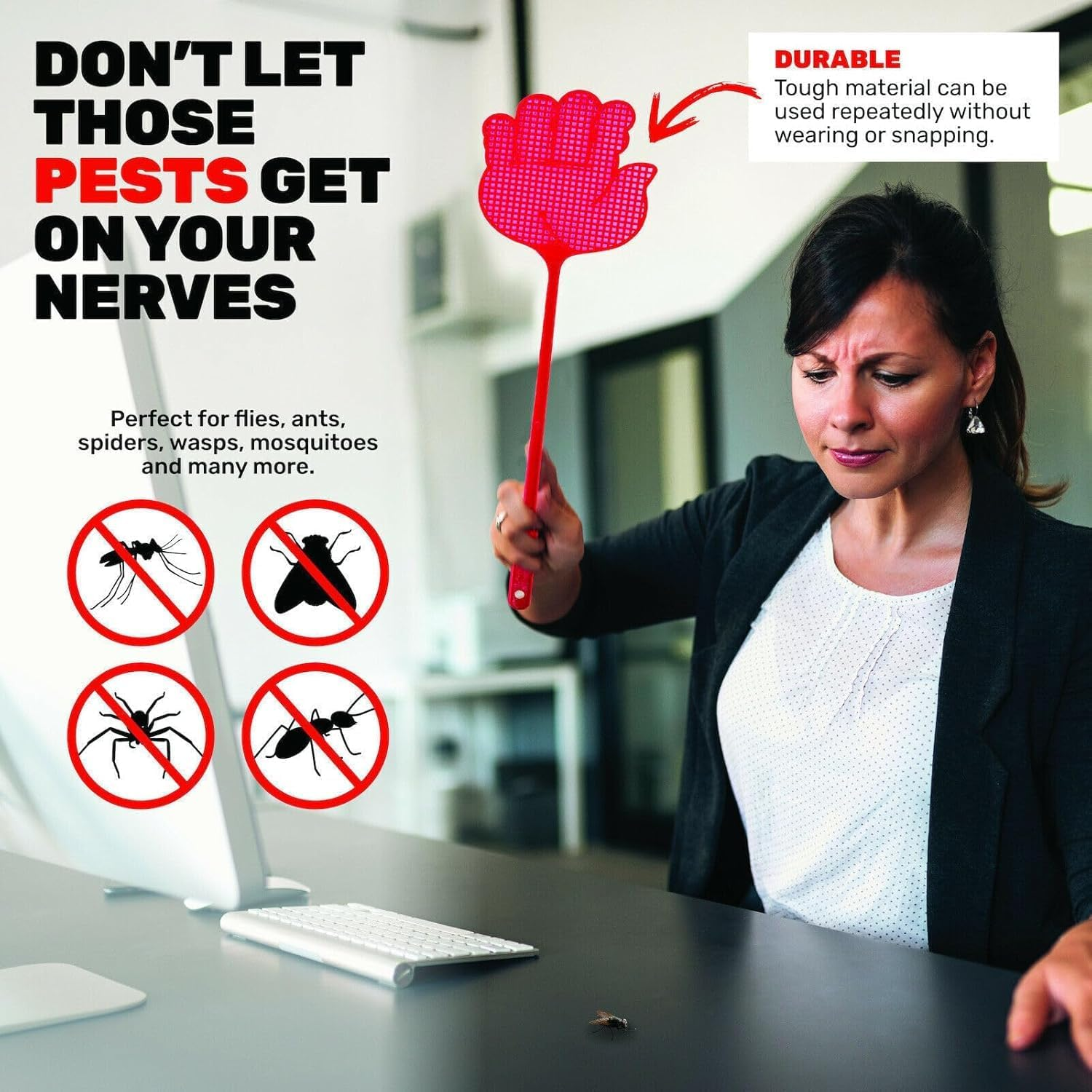 LEDON Funny Hand Shaped Fly Swatters, Pack of 4, 44.5 X 11.5 Cm, Durable, Colourful image number 2