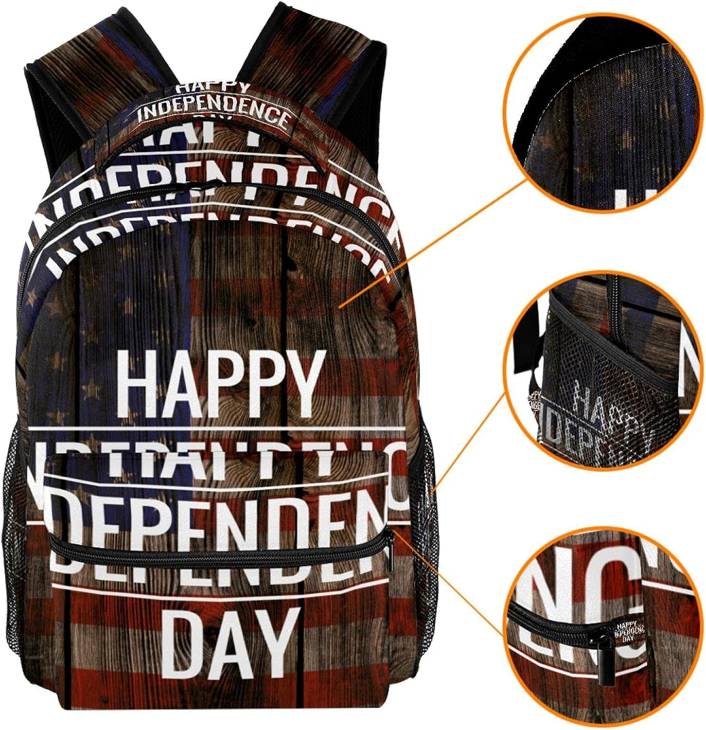Happy Independence Day on Usa Flag Grunge Wooden Background Backpack Students Shoulder Bags Travel Bag College School Tote Backpacks image number 3