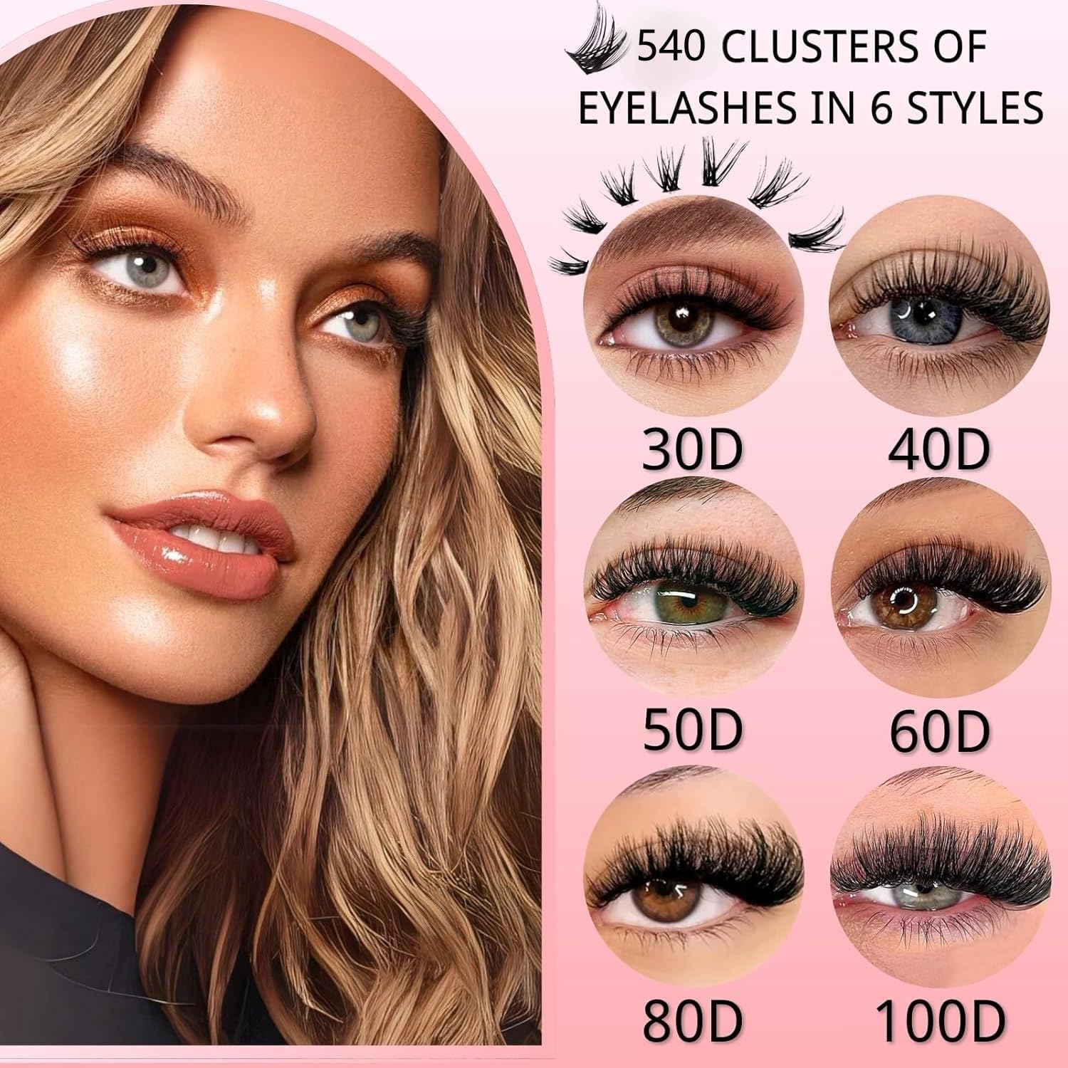 Cluster Lashes Lash Extension 540 Pcs Clusters Individual Lashes Soft DIY Eyelash Extensions Mixed Tray Eyelash Clusters Easy Diy Lash Extension Cluster at Home - 40D image number 5