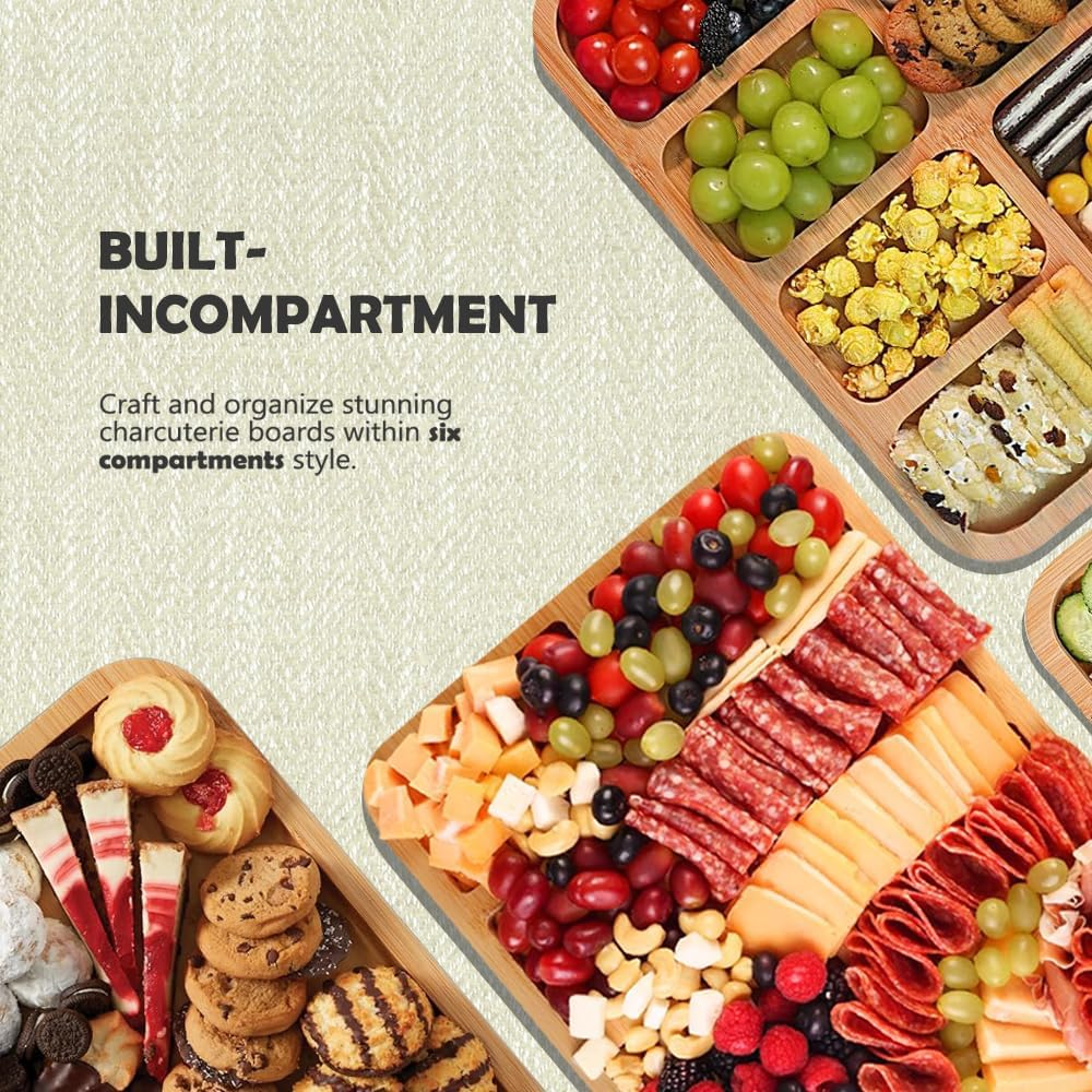 Premium Charcuterie Board Cheese Bamboo Board with Locking Lid Travel Cheese Board with Handle Snack Tray for Picnic Party Camping House Warming Gifts image number 2