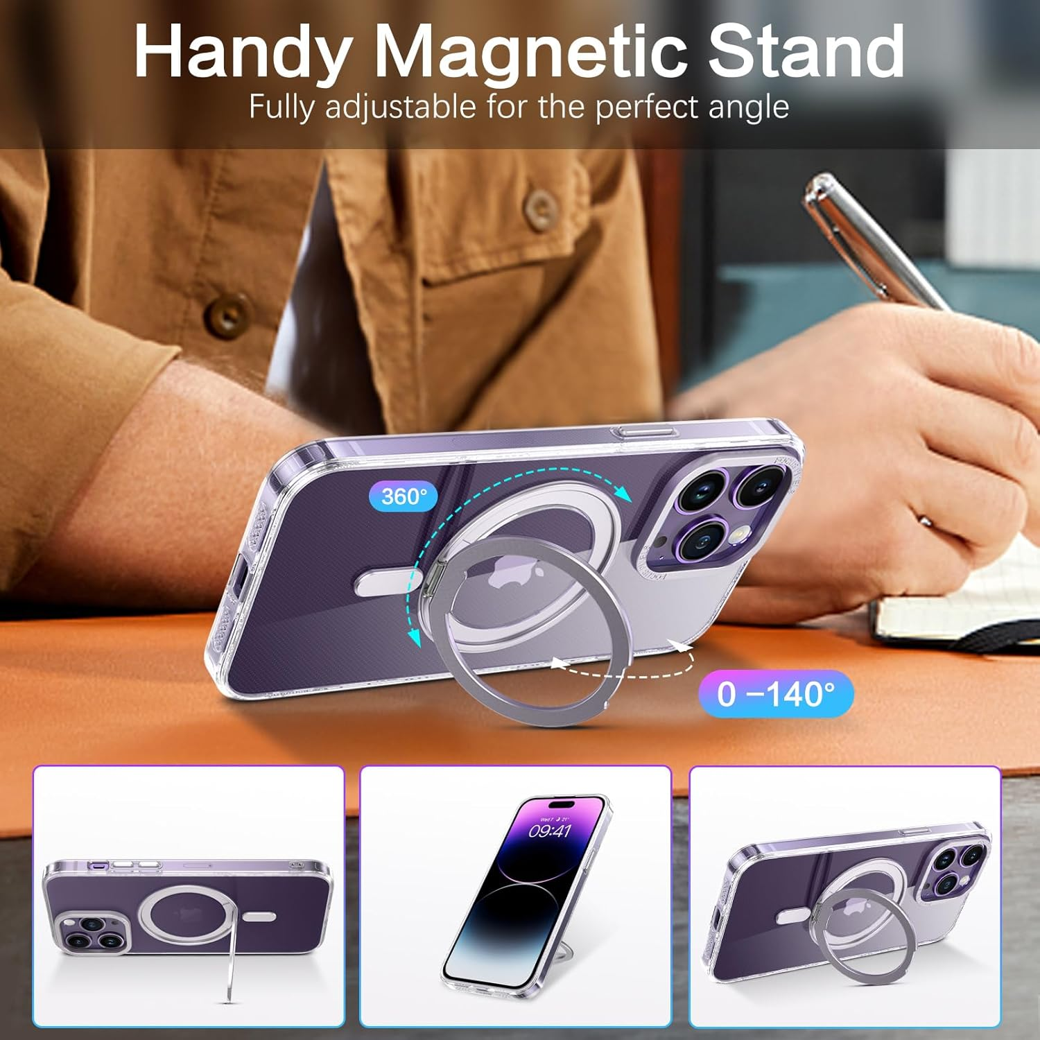 BENTOBEN Iphone 14 Pro Max Case, Magnetic Transparent Phone Case with Ring Holder, [Compatible with Magsafe] 360&deg; Rotatable Stand Flat Full Protection Slim Cases for Iphone 14 Pro Max 6.7 Inch, Clear image number 7