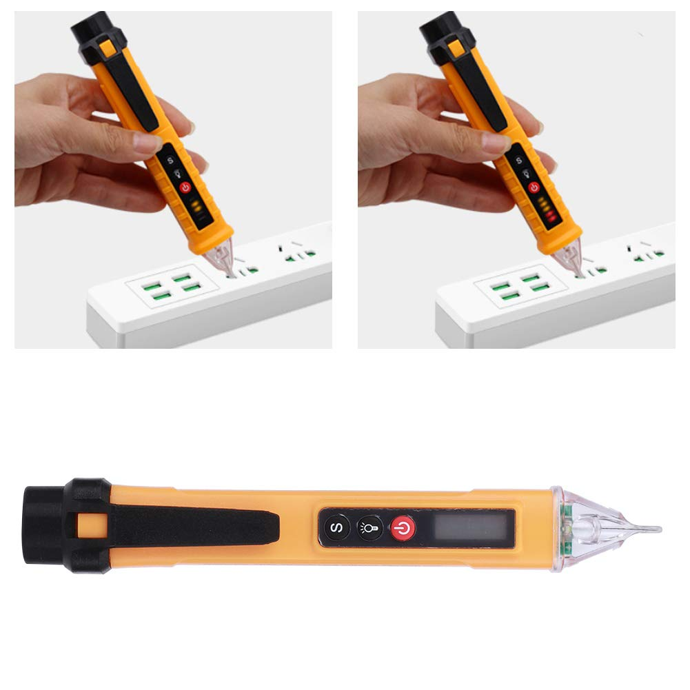 Digital Noncontact Voltage Tester Pen AC12 Detector Test Pen Measuring Instrument (Yellow + Black) - Black+Red image number 3