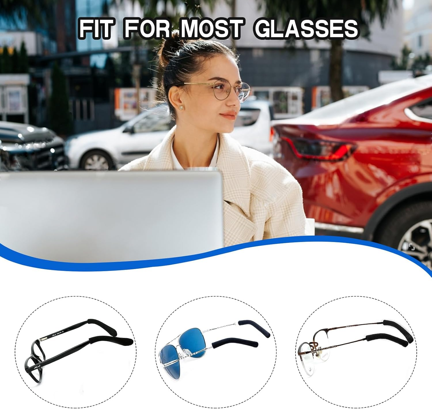 Eyeglasses Ear Cushions for Glasses Ear Cushion for Glasses behind Ears Eye Glasses Ear Grippers Soft Knitting Cotton Eyeglasses Temple Tips Sleeve Glasses Arm Cushion anti Slip, Black, 33Mm-50Mm, image number 4