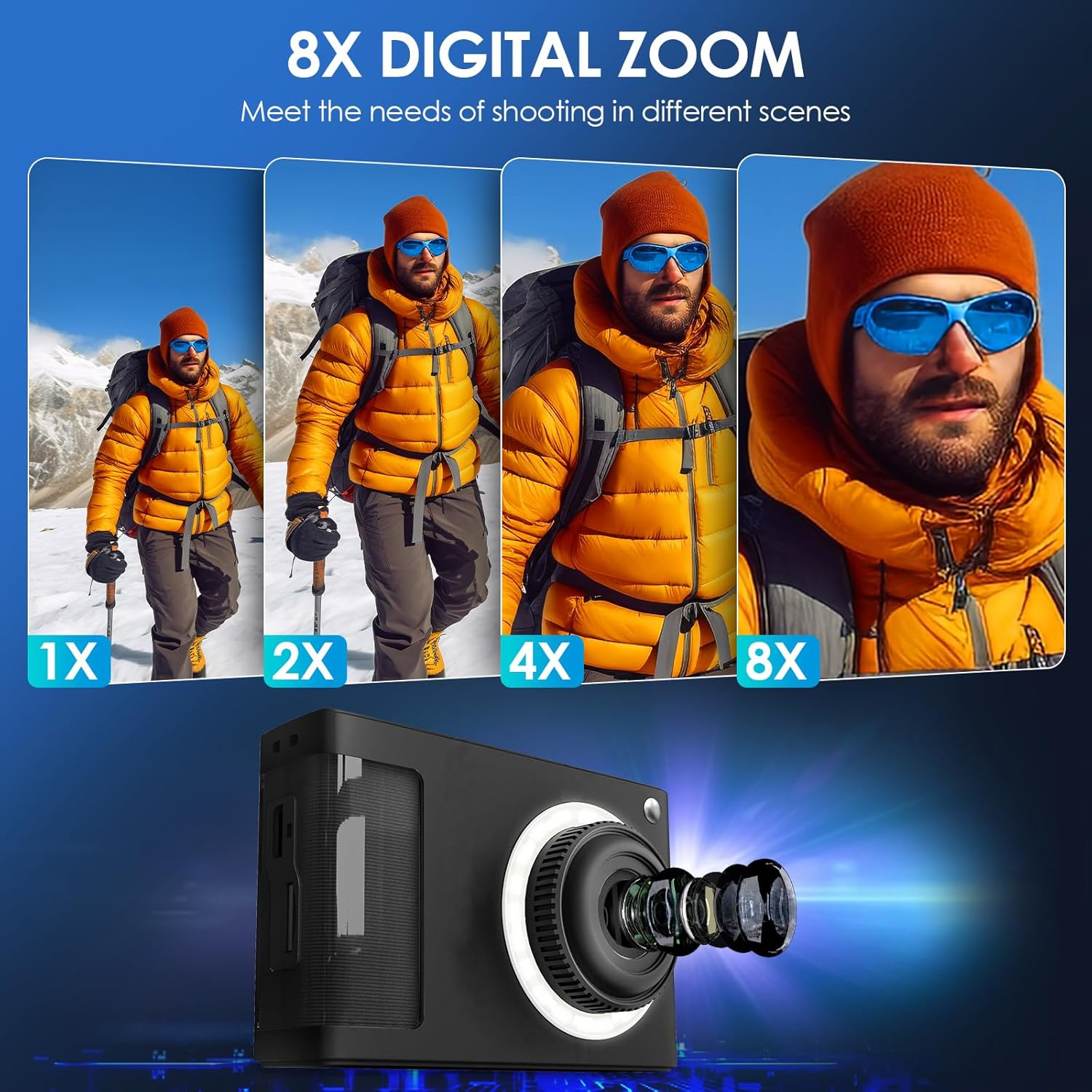 ARNSSIEN Digital Camera for Kids, 1080P Vintage Kids Camera for Toddler, 2.4" IPS Screen Child Cam with 16 LED Filling Lights, Birthday Festival Present for Older, Teens, Students, Beginners,Y2 - Navy Blue image number 3