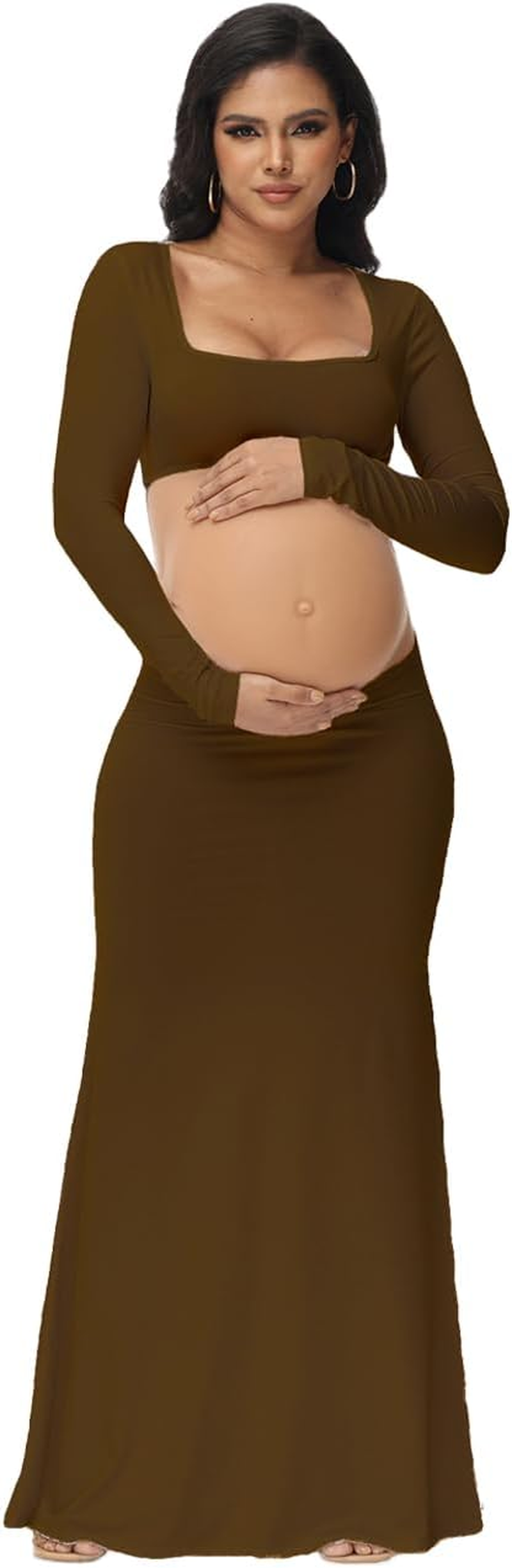 Justvh Maternity Dress for Photoshoot Solid Cut Out Backless Long Sleeve Maxi Photography Pregnancy Dress for Women