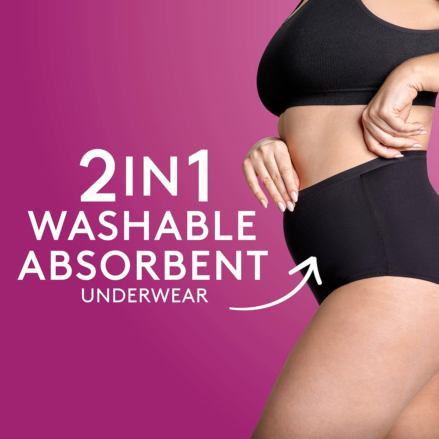 Poise 2-In-1 Period & Incontinence Underwear Black Size 12-14 image number 6