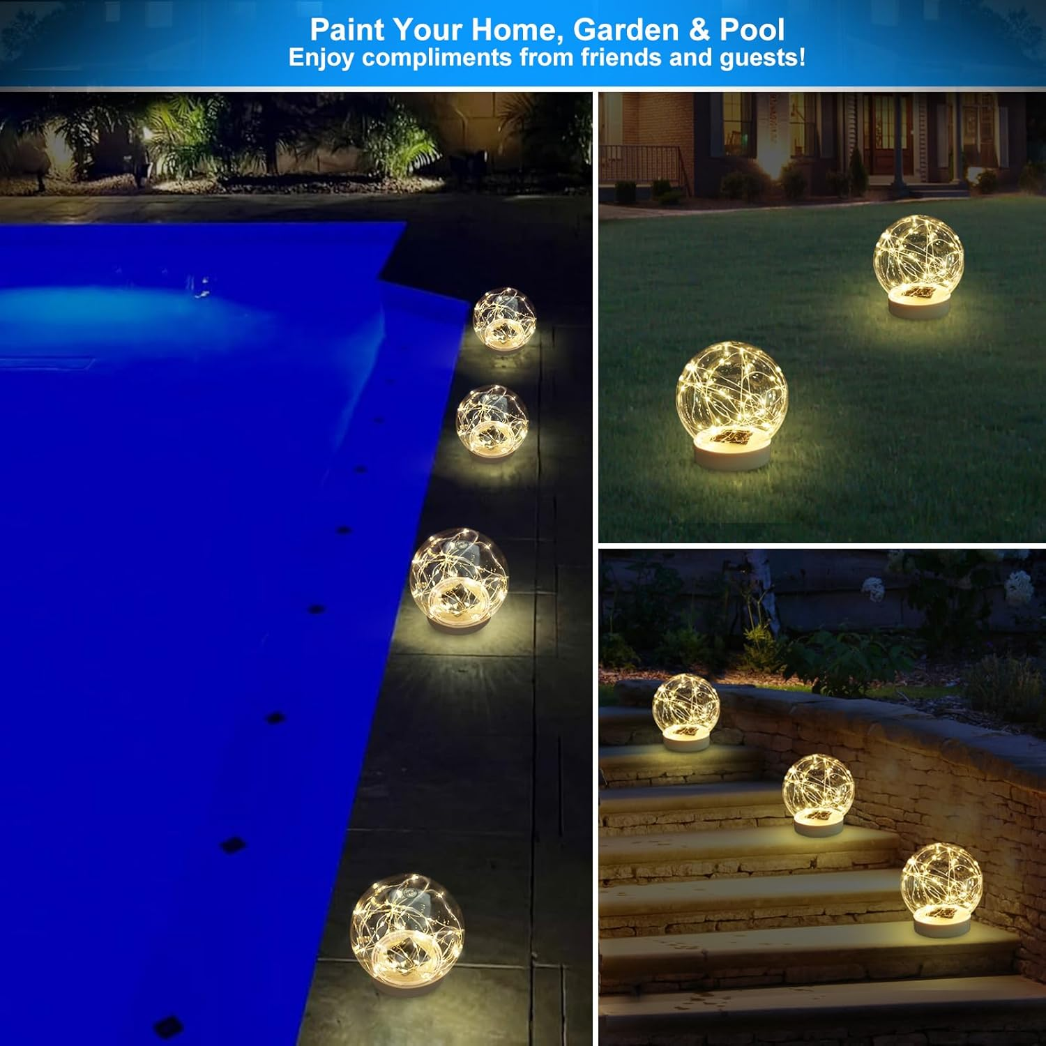LENONE Floating Pool Lights Solar Powered, 6.9" Warm White Light up Solar Pool Lights That Float, Waterproof Solar Globe Lights for Pool, Updated Floating Pool Balls for Yard Patio Party Decor - 2PCS image number 1