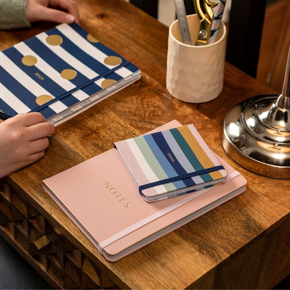 Busy B A5 Busy Life Notebook Pink Faux Leather Cover - Perfect for Students, Teachers, Work & More with Lined Pages, Undated Month Planners, Stickers, Storage Pocket & Elastic Closure - Blue Marble image number 5