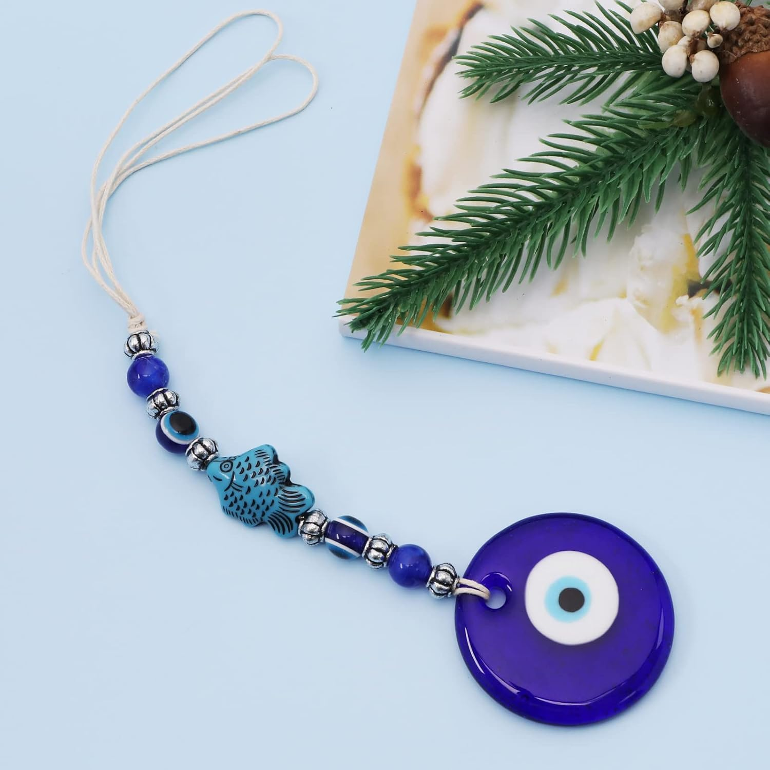 Ecsing 3PCS Blue Evil Eye Hanging Ornament Handmade Lucky Charm Pendant Wall Hanging Accessories for Car Interior Decoration Office Garden Home Decor 10Cm Length image number 5