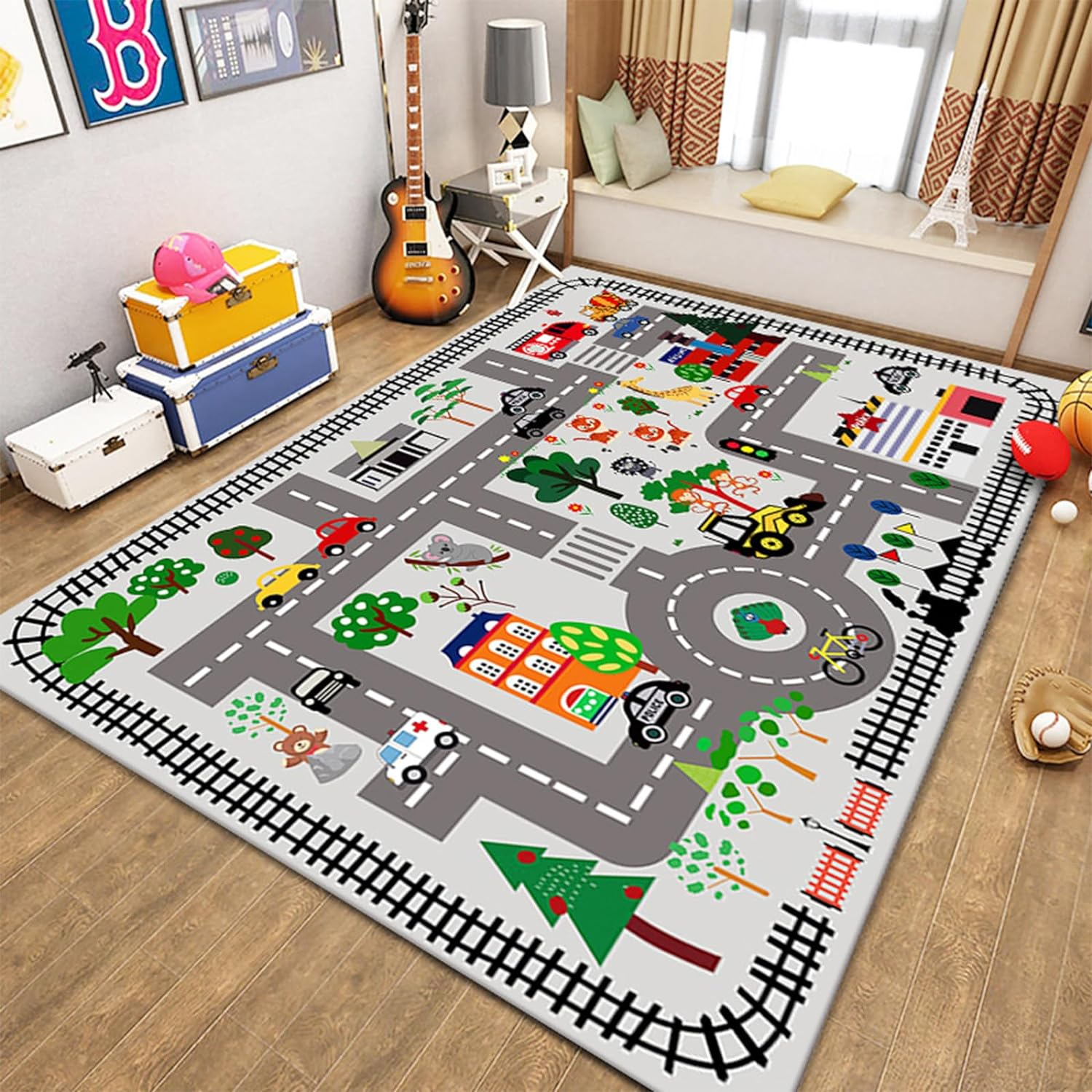 Kid'S Play Mat 200 X 300Cm Extra Large Playmat Non Slip Have Fun City Life Road Map Car Play Mat Study Activity Centerpiece Learning Education Area Rug for Bedroom Playroom Decor (Road 5, 200X300Cm)