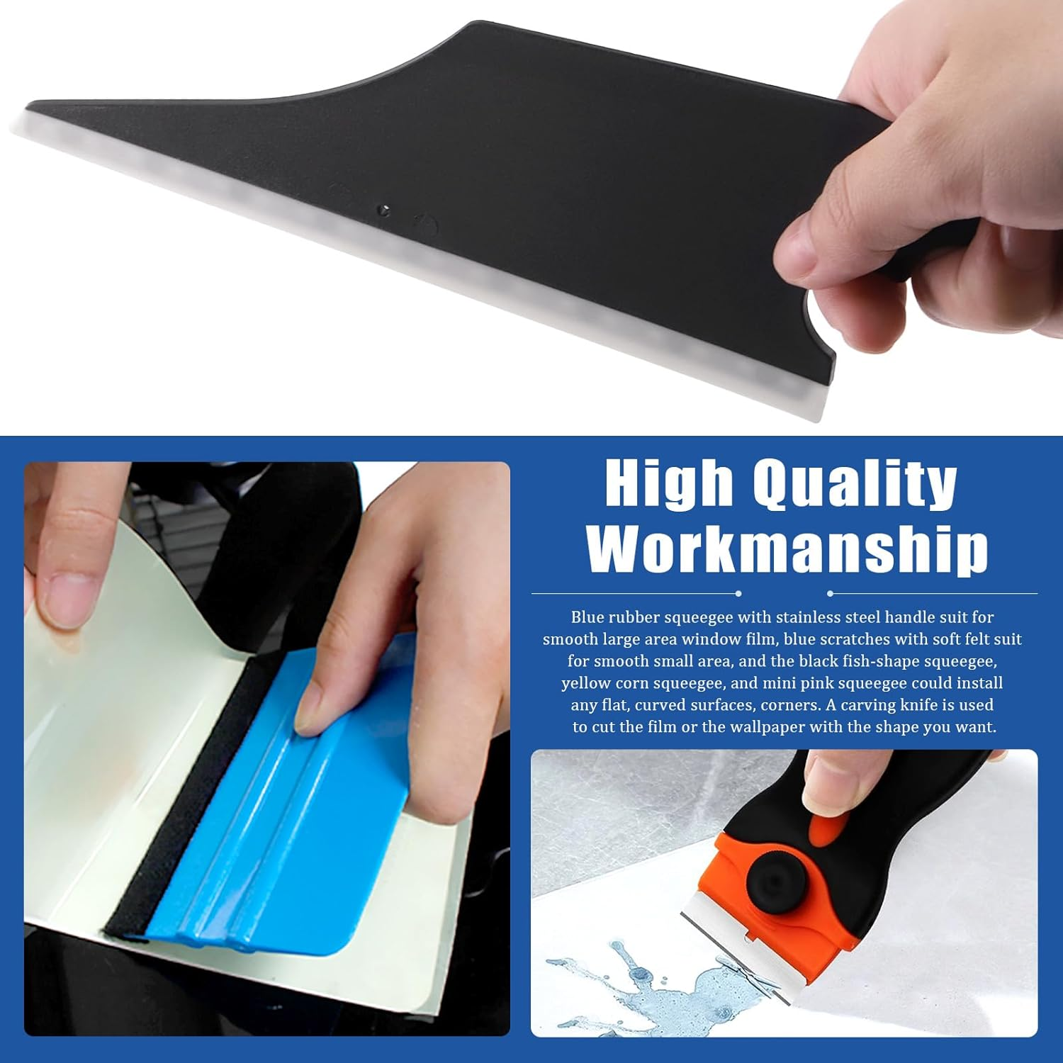 Glarks 14Pcs Car Window Tint Application Tools Kit with Various Shape Squeegees, Razor Blade Scraper, Craft Knife with Blades and Spray Bottle, Vinyl Wrap Tool Kit for Window Film Wallpaper Trimming image number 2