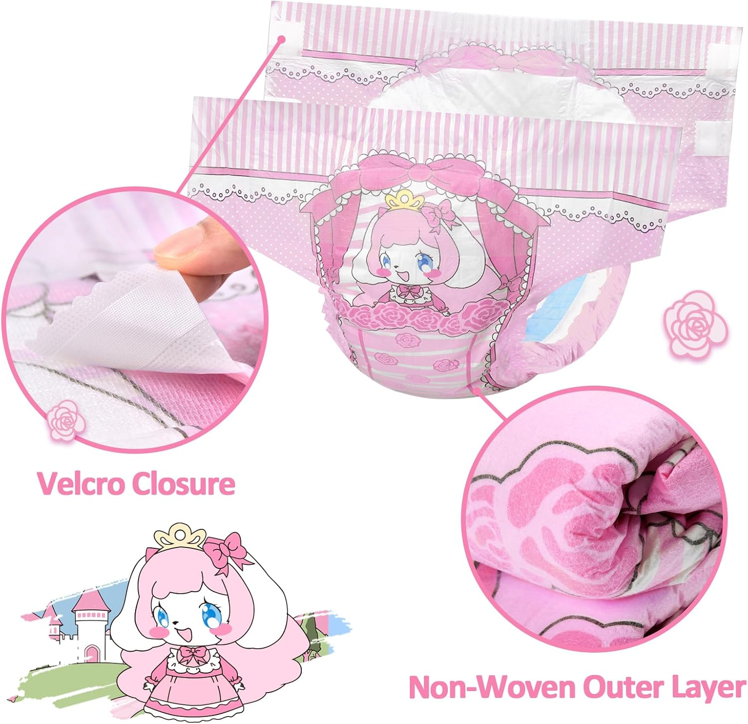 Littleforbig Adjustable Velcro Closure Adult Printed Cloth Back Diaper 10 Pieces - Little Beauty(M) image number 3